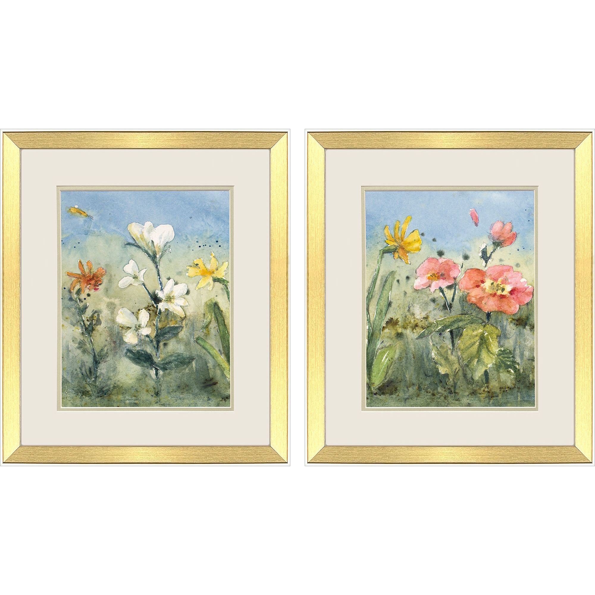 Summer Wildflowers Green and Yellow and Blue and Multi Framed Art, Propac