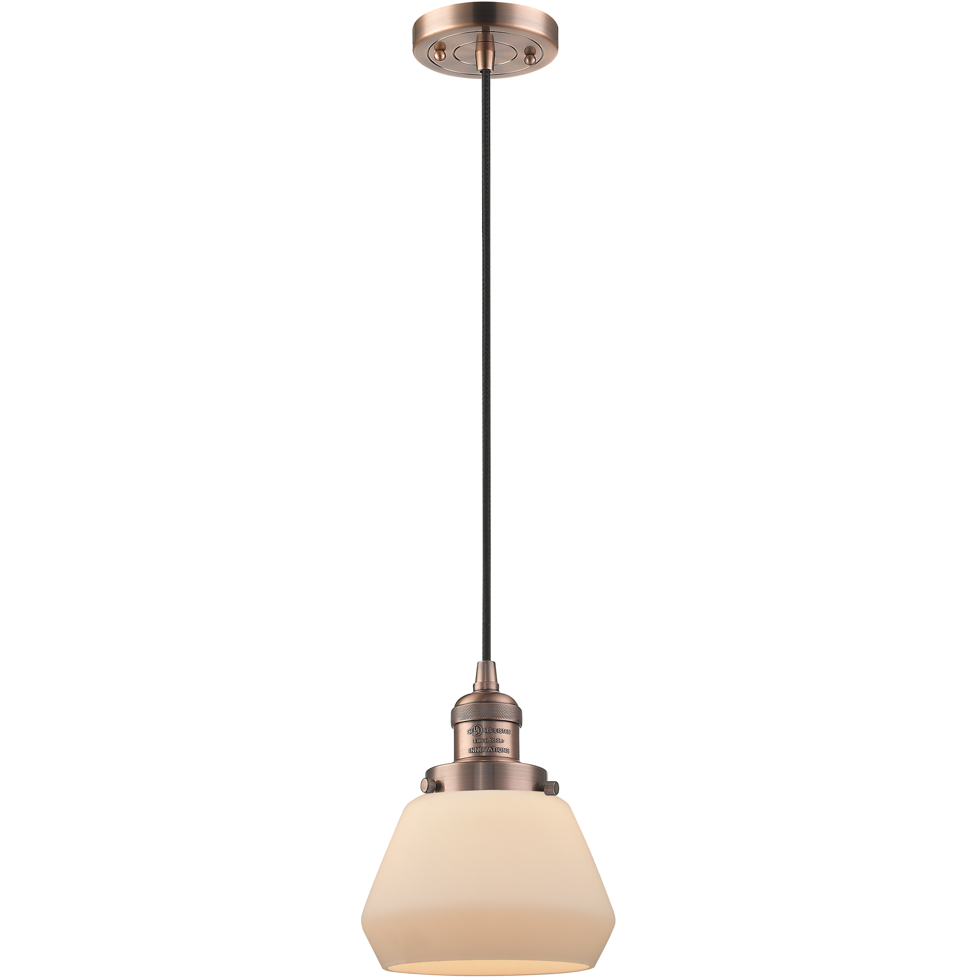 Franklin Restoration Fulton LED 7 inch Antique Copper Mini Pendant Ceiling Light in Matte White, Franklin Restoration