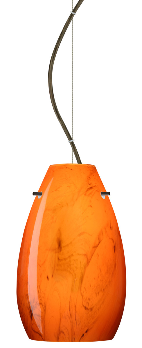 Pera 9 1 Light Bronze Pendant Ceiling Light in Incandescent, Habanero Glass