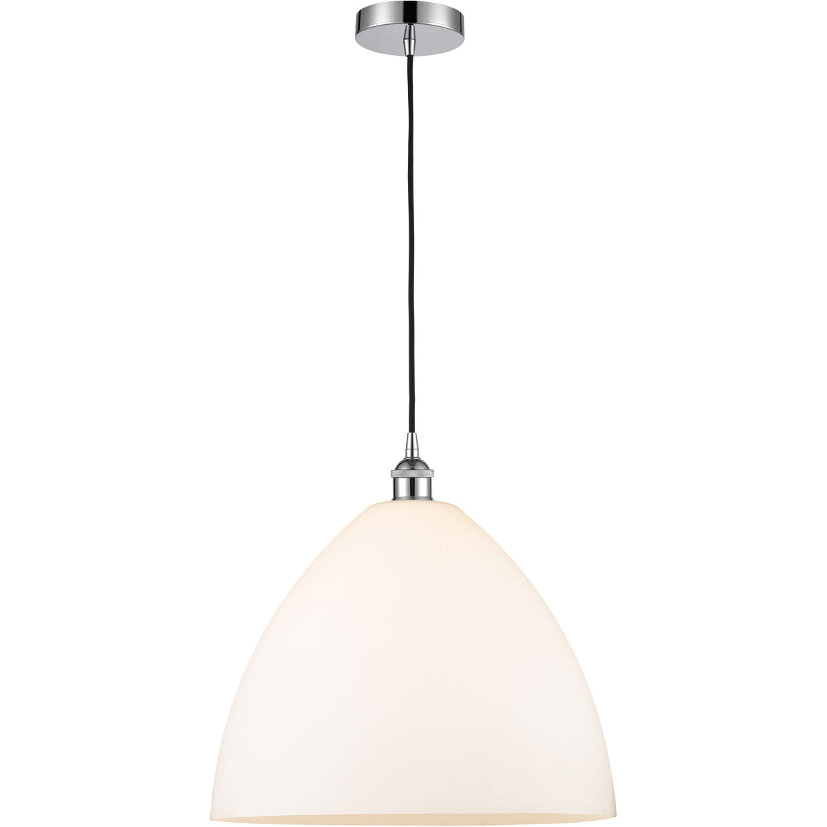 Edison Dome LED 16 inch Polished Chrome Pendant Ceiling Light in Matte White Glass