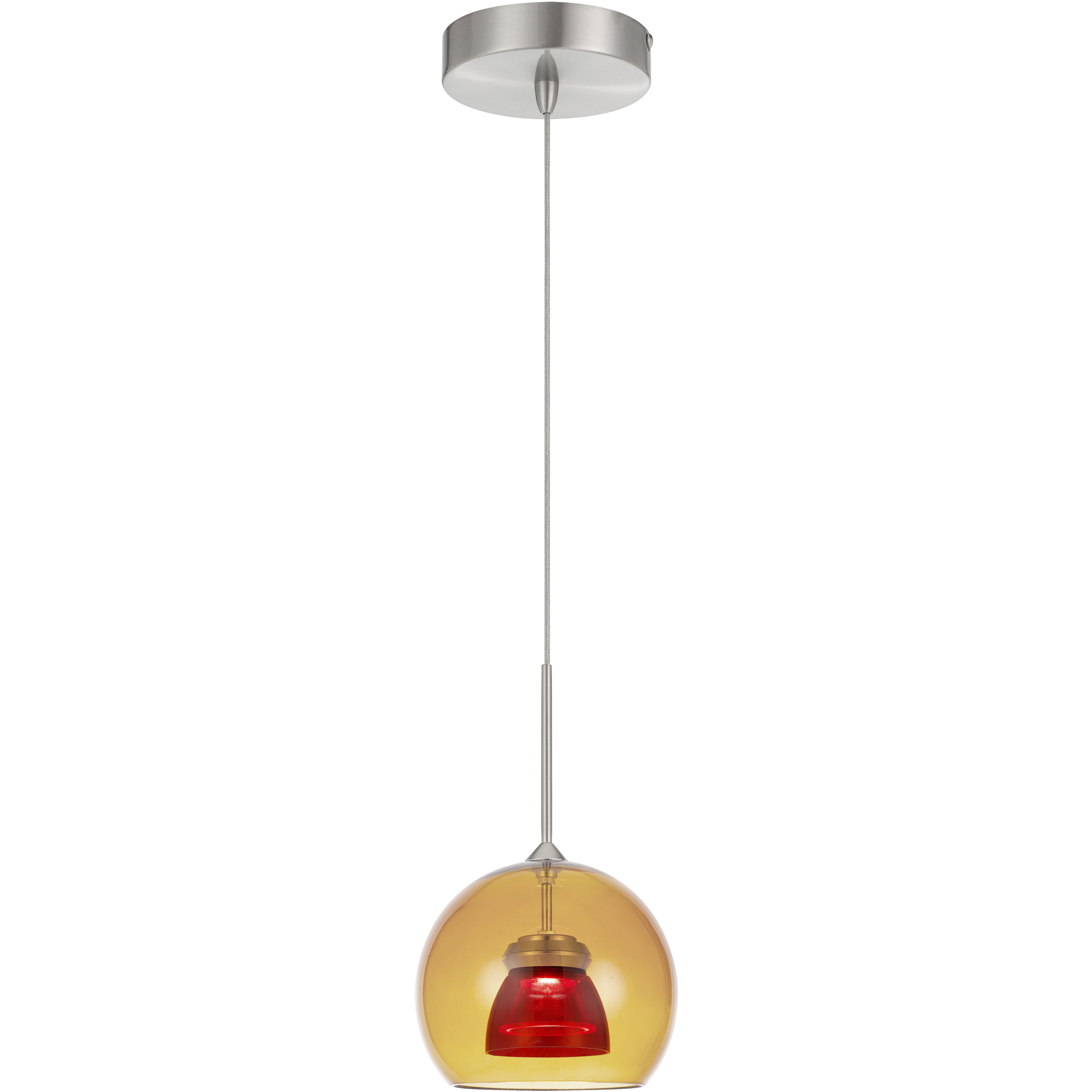 Double Glass LED 6 inch Amber/Red Mini Pendant Ceiling Light in Red Glass