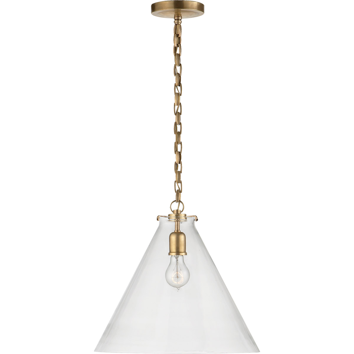 Thomas O'Brien Katie6 1 Light 15.75 inch Hand-Rubbed Antique Brass Conical Pendant Ceiling Light in Clear Glass