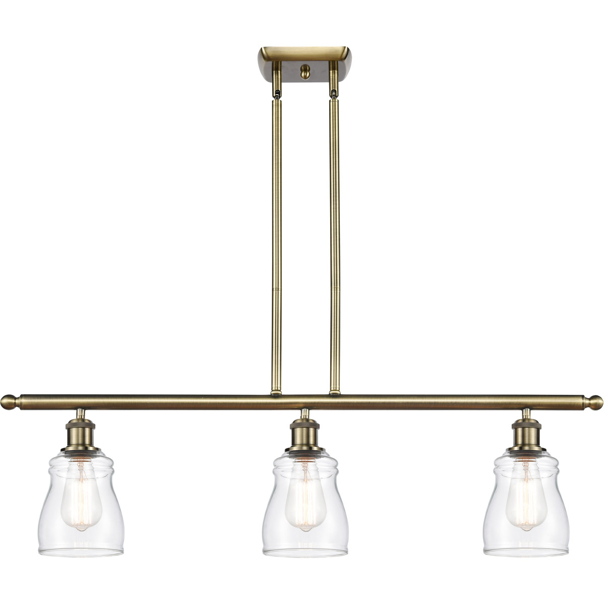 Ballston Ellery LED 36 inch Antique Brass Island Light Ceiling Light in Clear Glass, Ballston