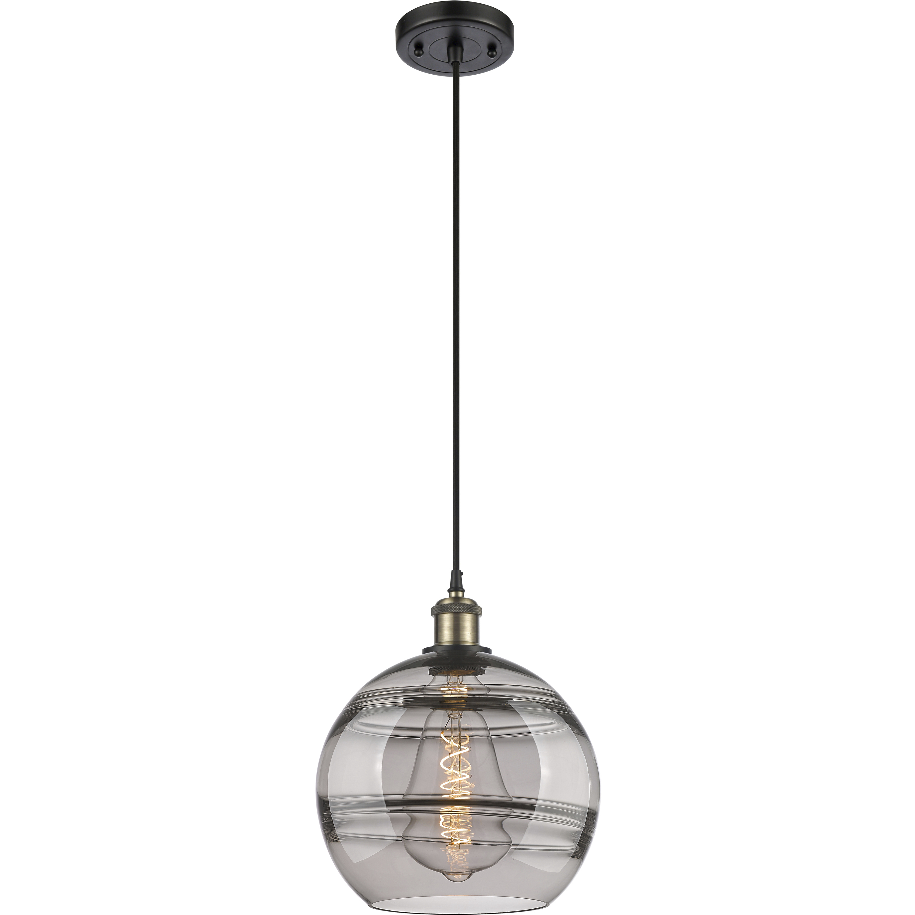 Ballston Rochester 1 Light 10 inch Black Antique Brass Cord Hung Mini Pendant Ceiling Light