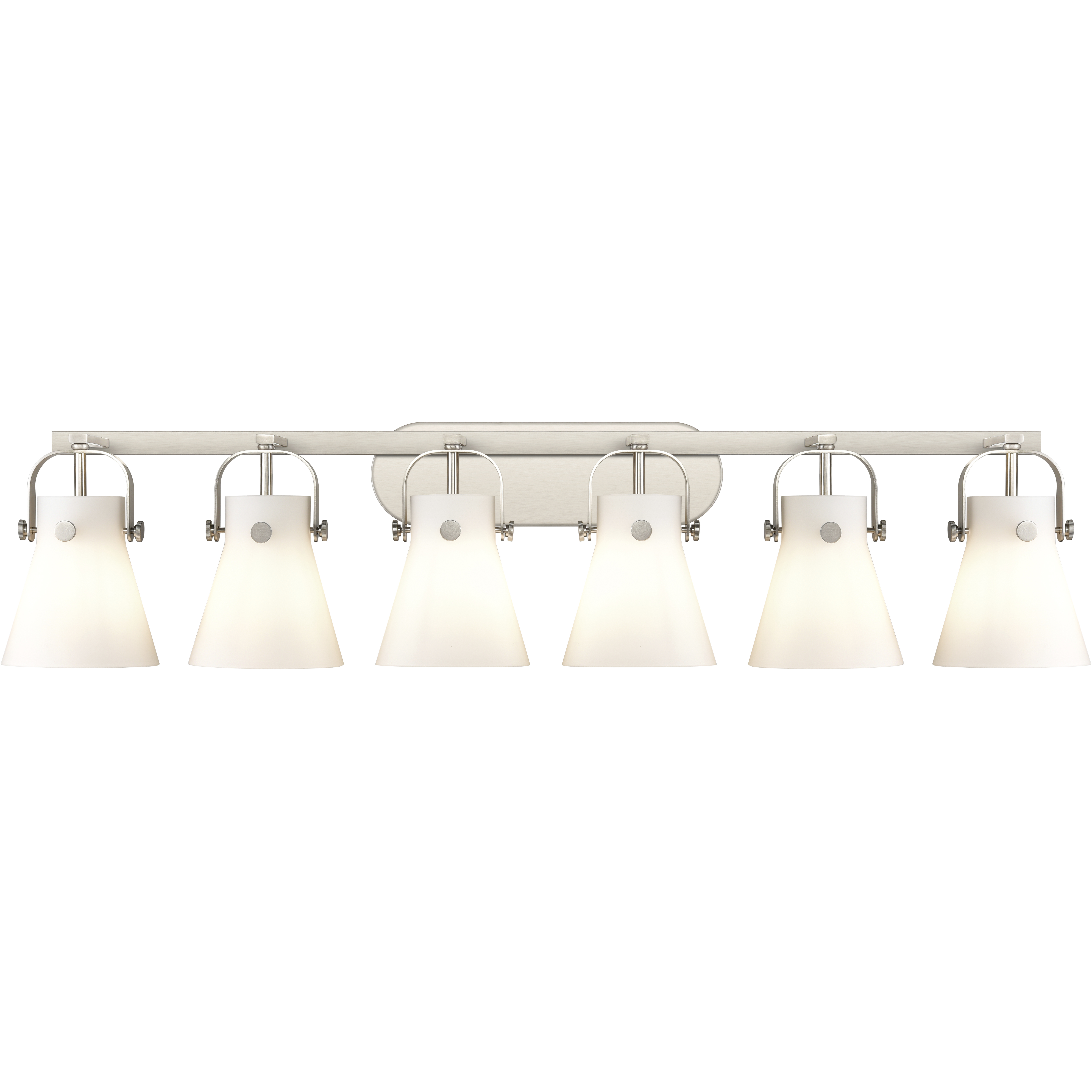 Pilaster II Cone 6 Light 45.5 inch Satin Nickel Bath Vanity Light Wall Light in Matte White Glass