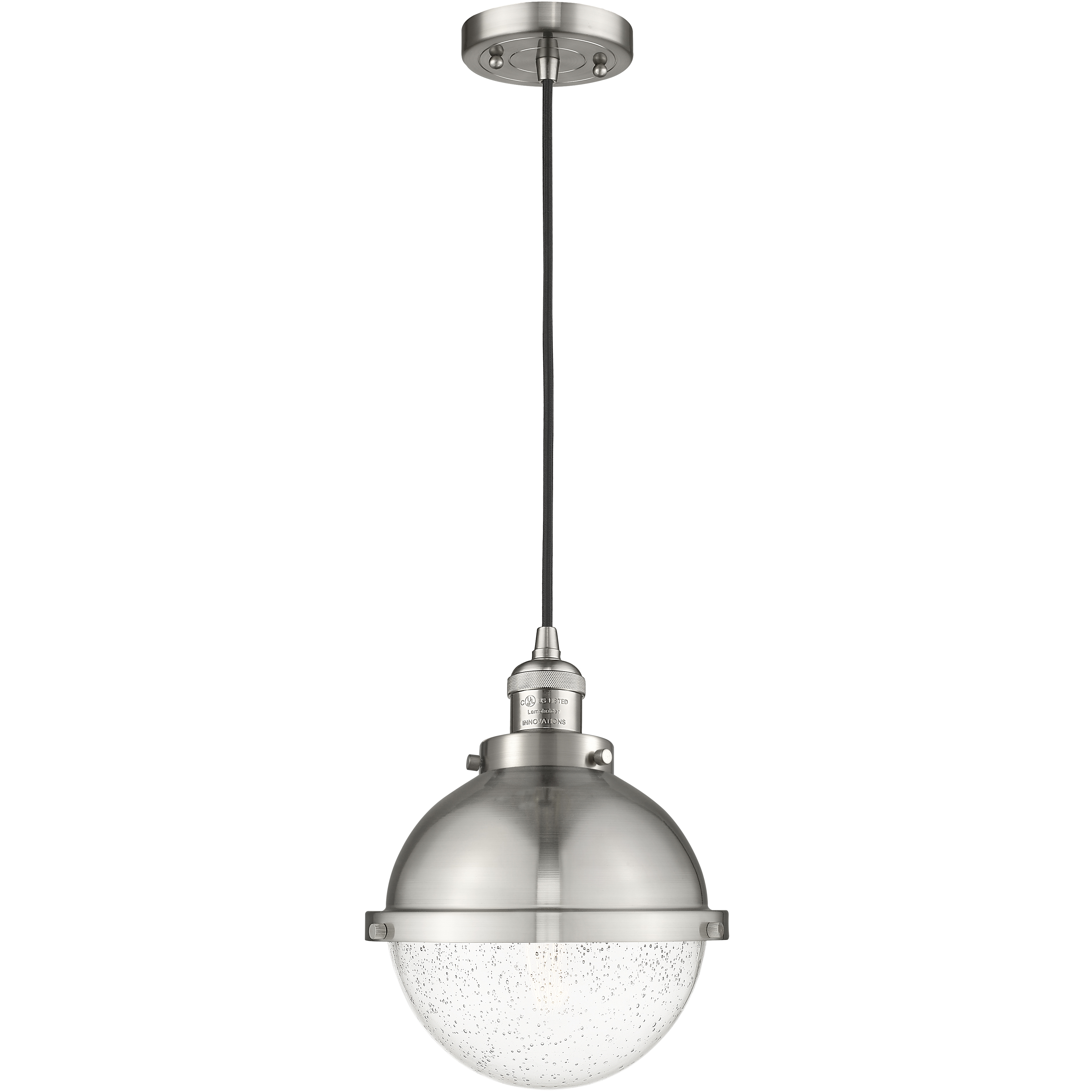 Franklin Restoration Hampden LED 9 inch Brushed Satin Nickel Mini Pendant Ceiling Light in Seedy Glass