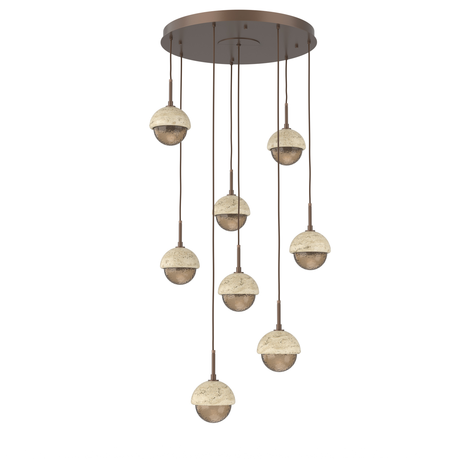 Cabochon LED Burnished Bronze with Travertine Stone Pendant Chandelier Ceiling Light in 2700K LED