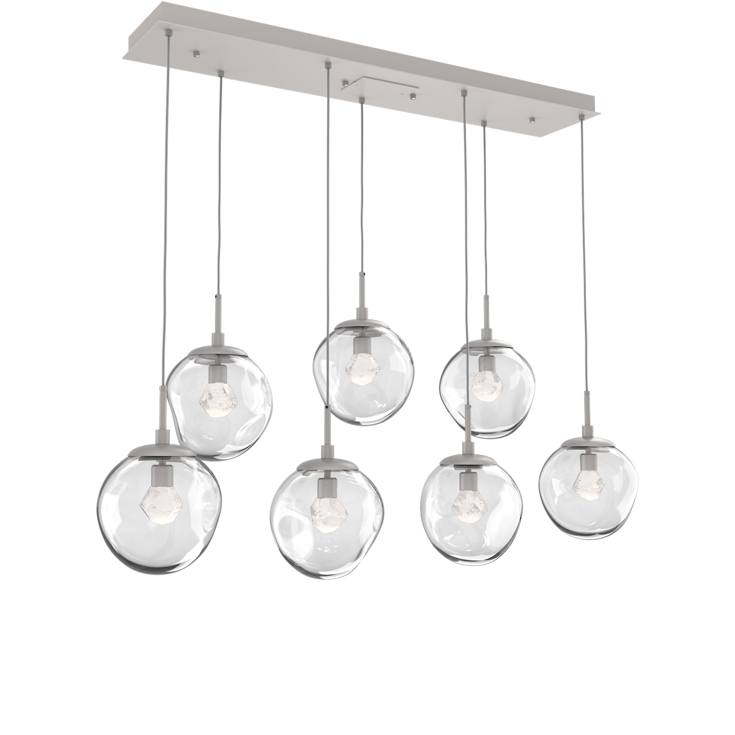 Aster LED LED Beige Silver Linear Pendant Ceiling Light in Metallic Beige Silver, 2700K LED, Zircon Inner - Clear Outer, Multi-Port