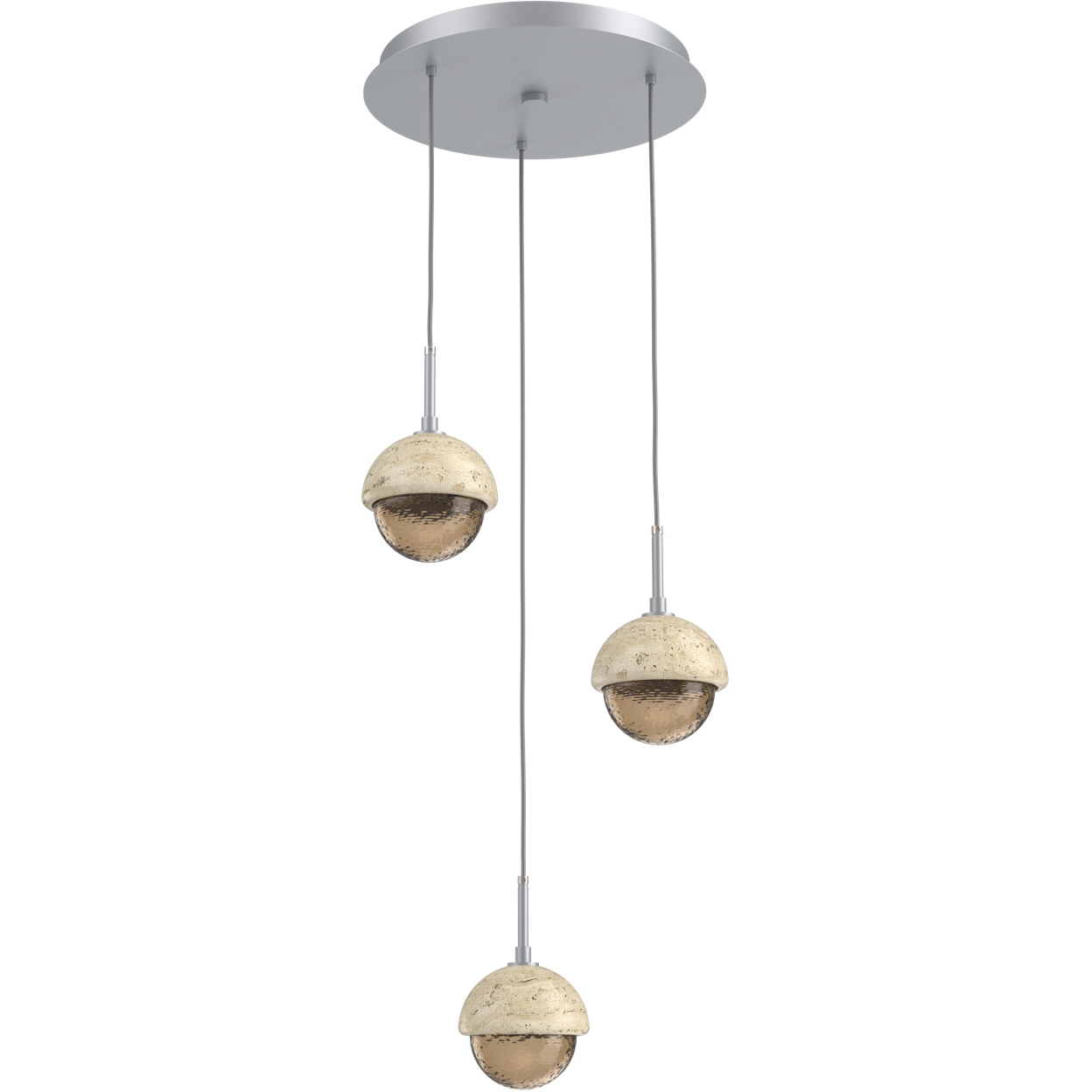 Cabochon LED Classic Silver with Travertine Stone Pendant Chandelier Ceiling Light in 3000K LED, Bronze