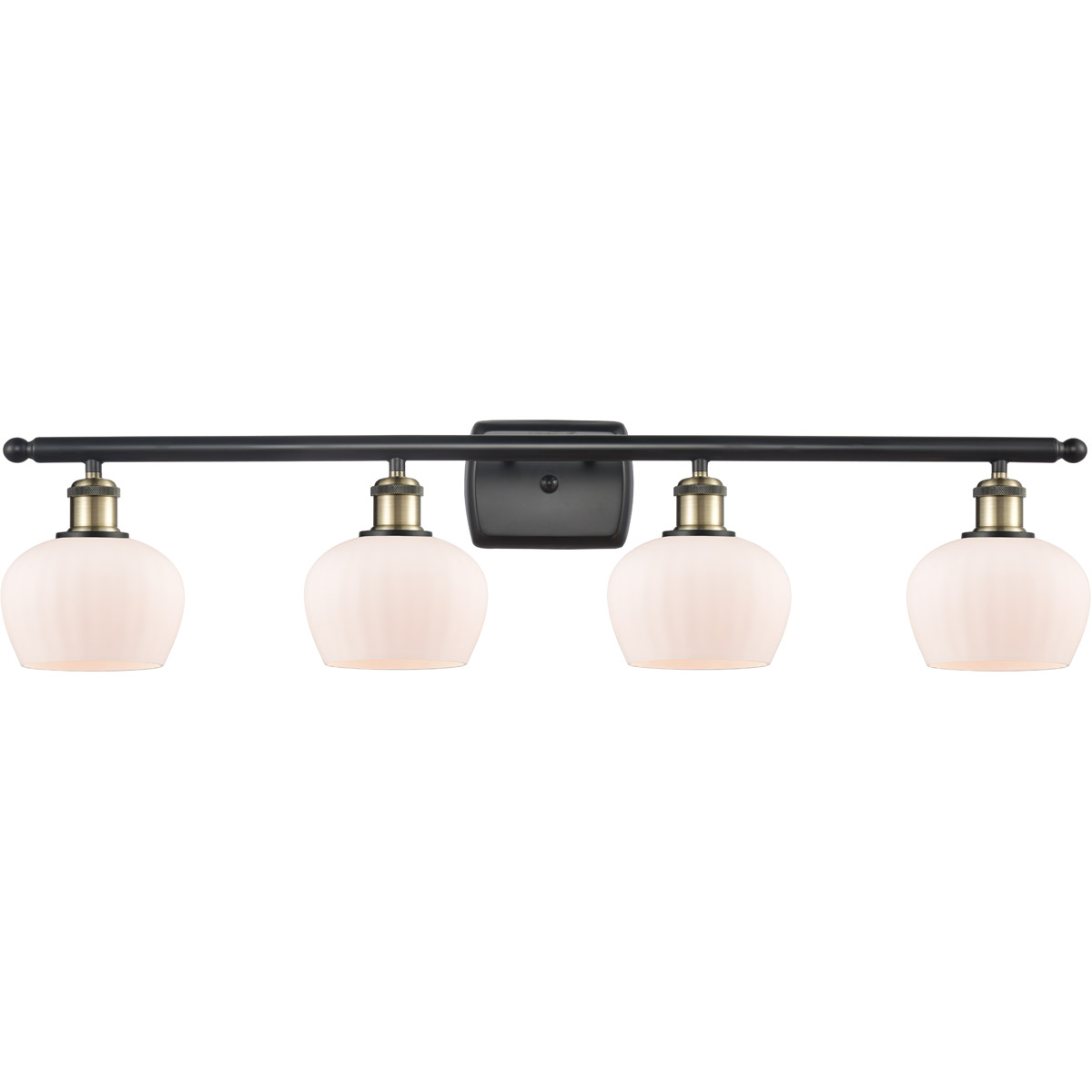 Ballston Fenton 4 Light 36 inch Black Antique Brass Bath Vanity Light Wall Light in Matte White Glass, Ballston