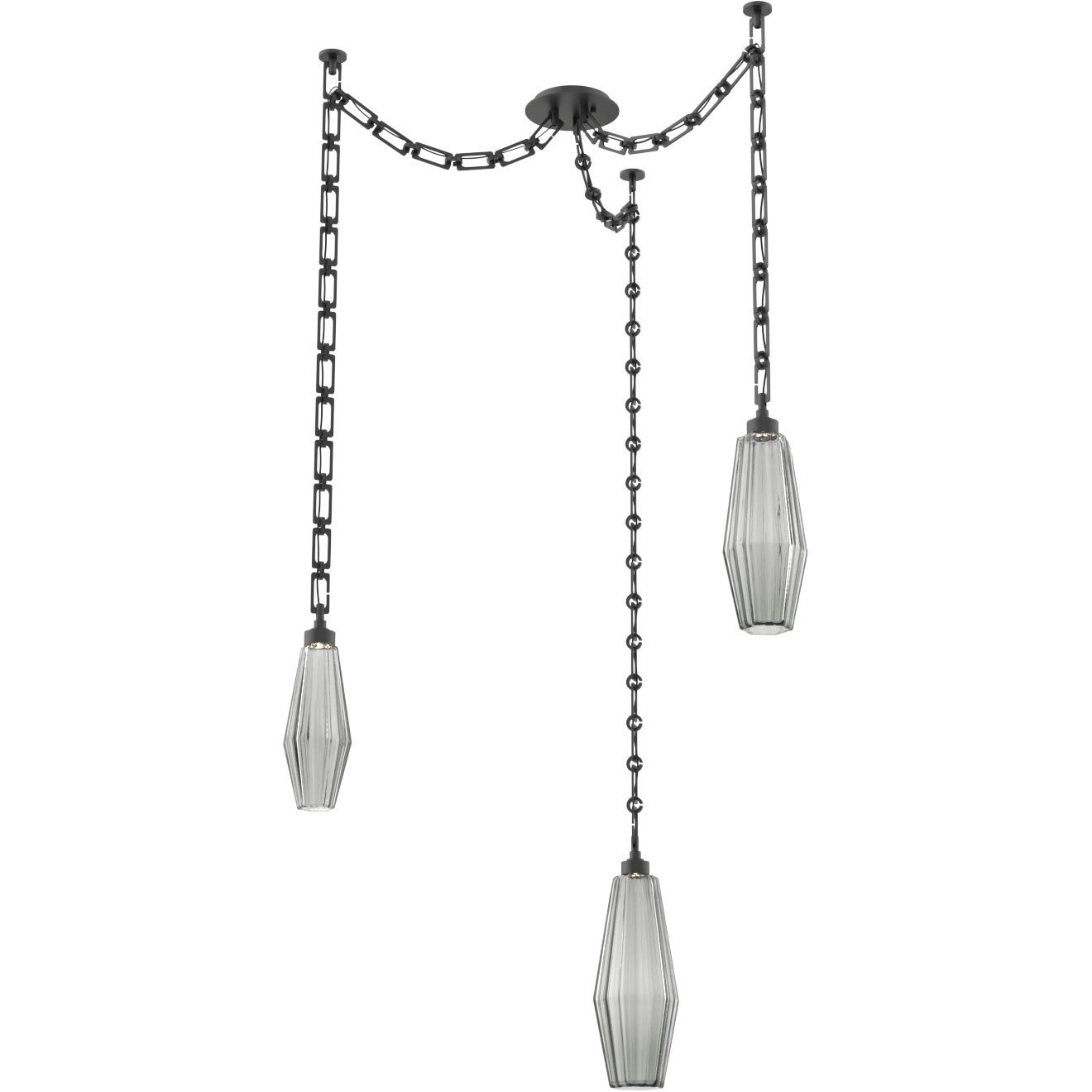 Aalto LED 14.8 inch Matte Black Swag Multi-Pendant Ceiling Light in 3000K LED, Smoke, Rectangular Chain