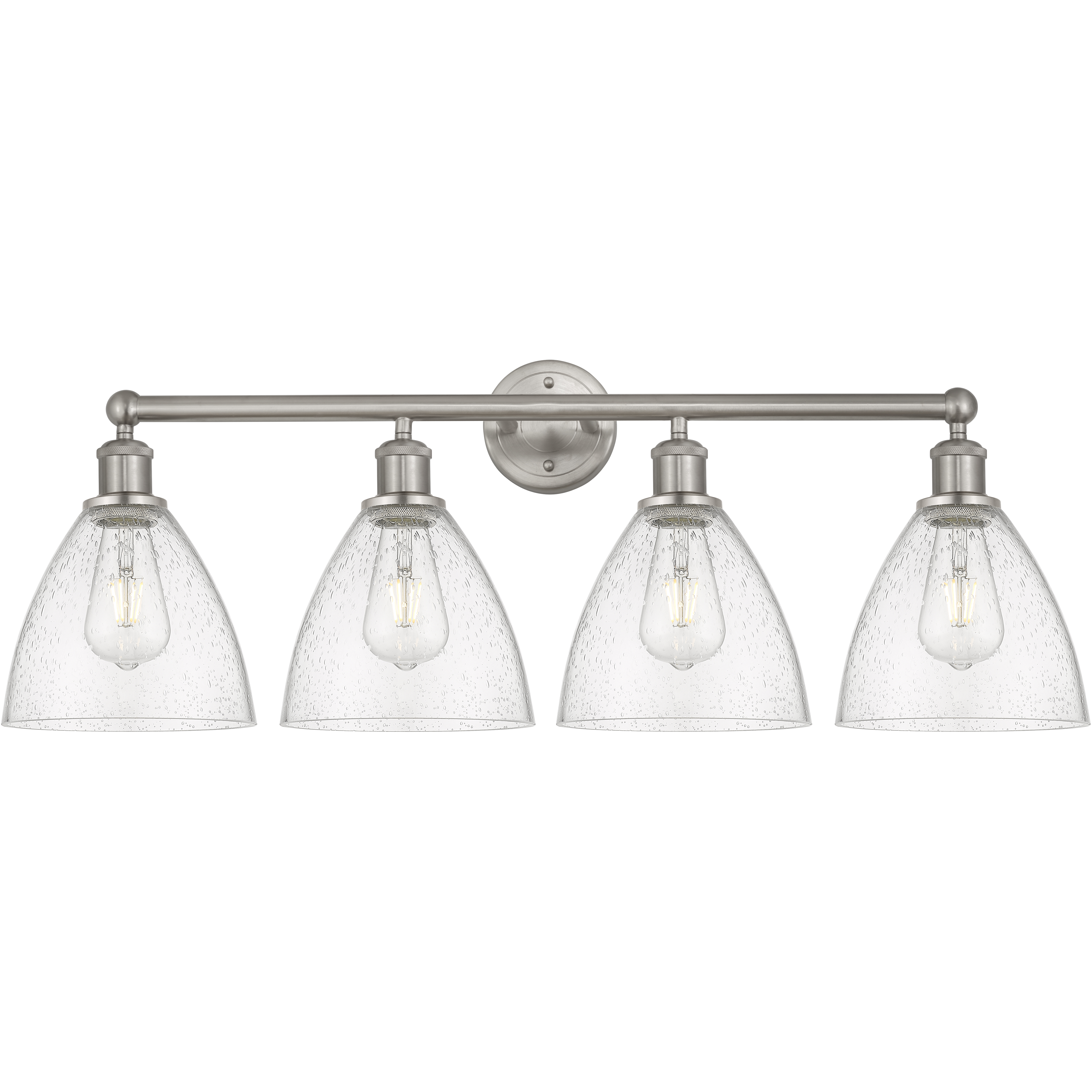 Edison Bristol Glass 4 Light 35 inch Brushed Satin Nickel Bath Vanity Light Wall Light in Seedy Glass