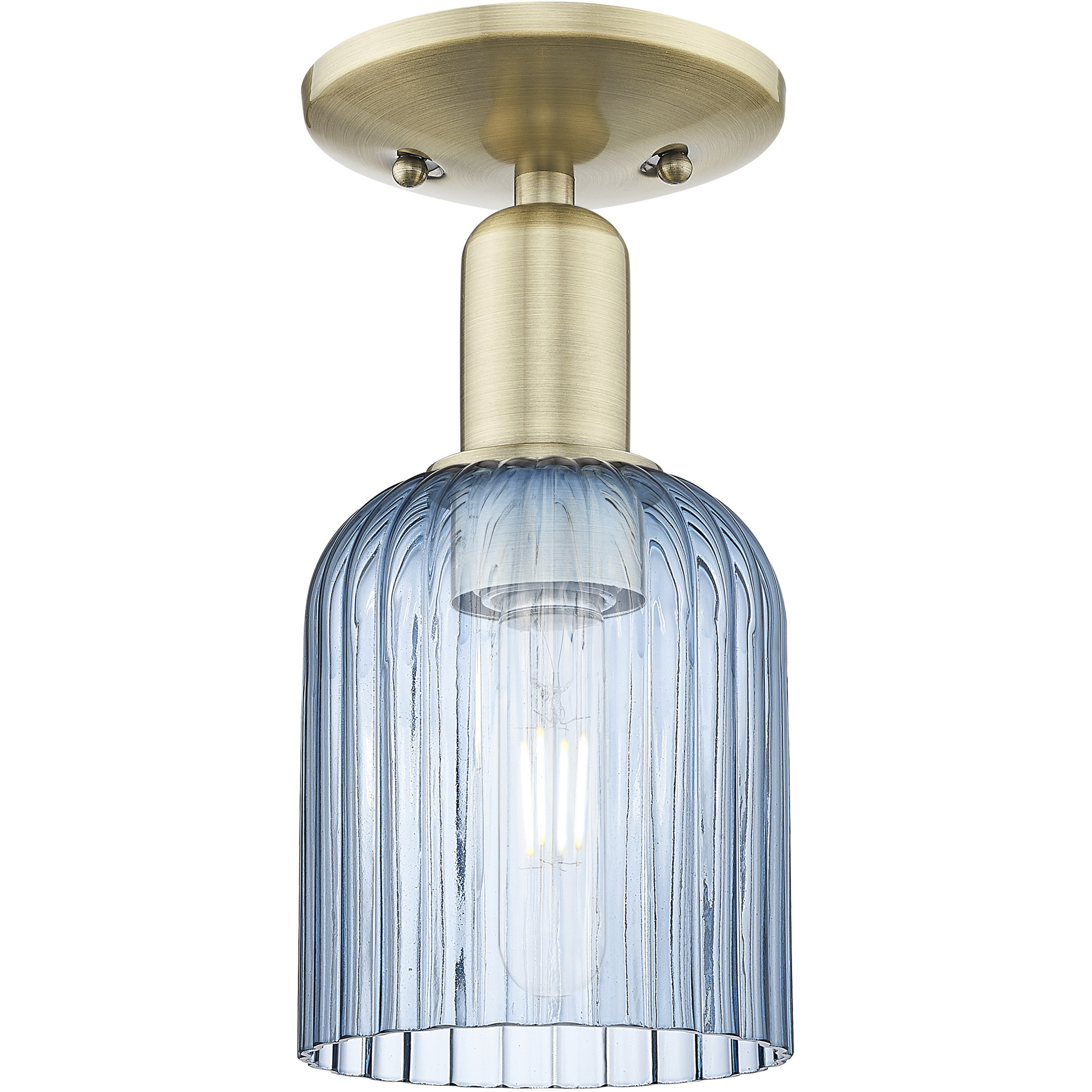Bridal Veil 1 Light 5 inch Antique Brass Semi-Flush Mount Ceiling Light in Blue Glass