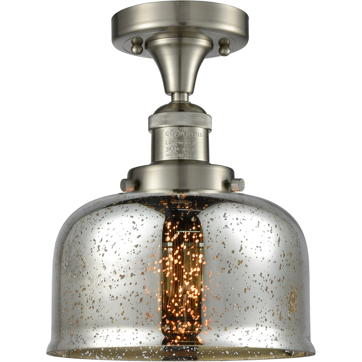 Franklin Restoration Large Bell 1 Light 8 inch Brushed Satin Nickel Semi-Flush Mount Ceiling Light in Silver Plated Mercury Glass, Franklin Restoration