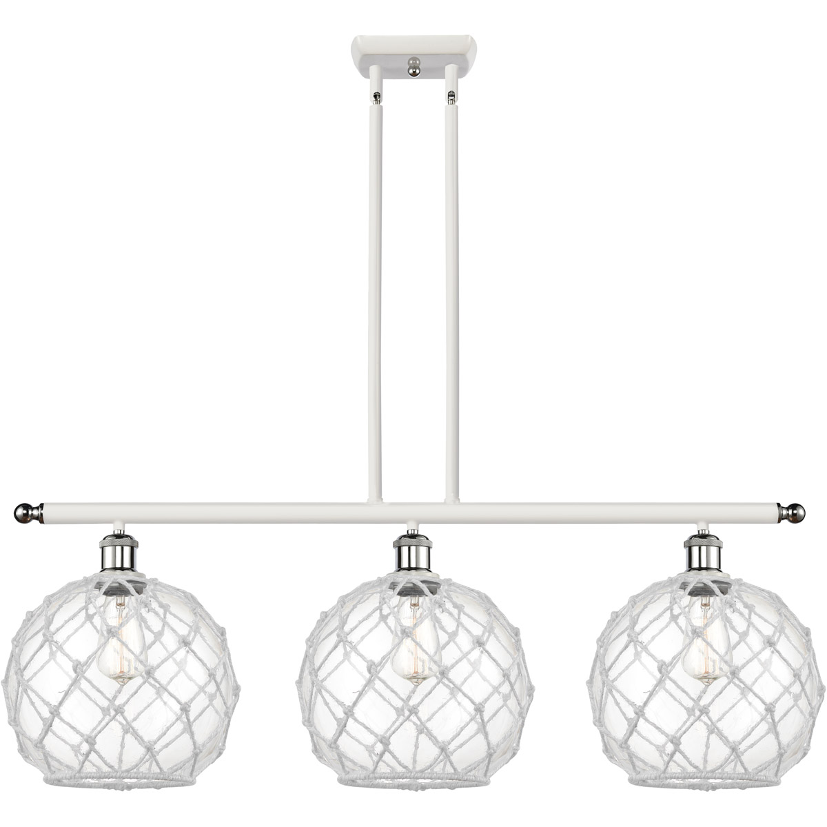 Ballston Large Farmhouse Rope LED 36 inch White and Polished Chrome Island Light Ceiling Light in Clear Glass with White Rope, Ballston