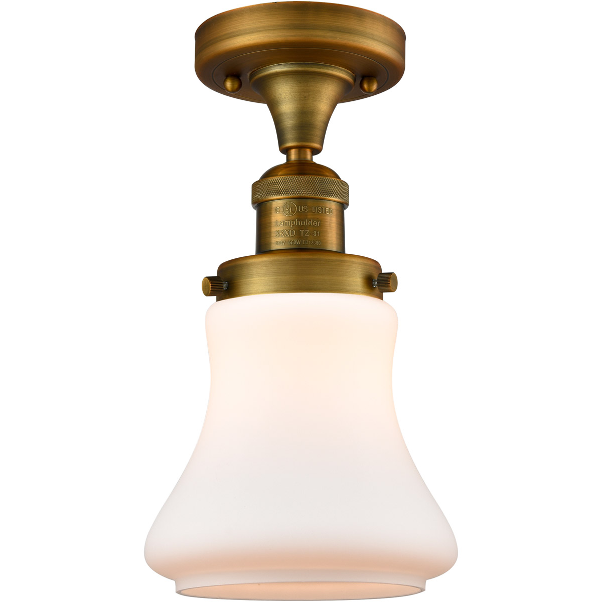 Franklin Restoration Bellmont LED 6 inch Brushed Brass Semi-Flush Mount Ceiling Light in Matte White Glass, Franklin Restoration