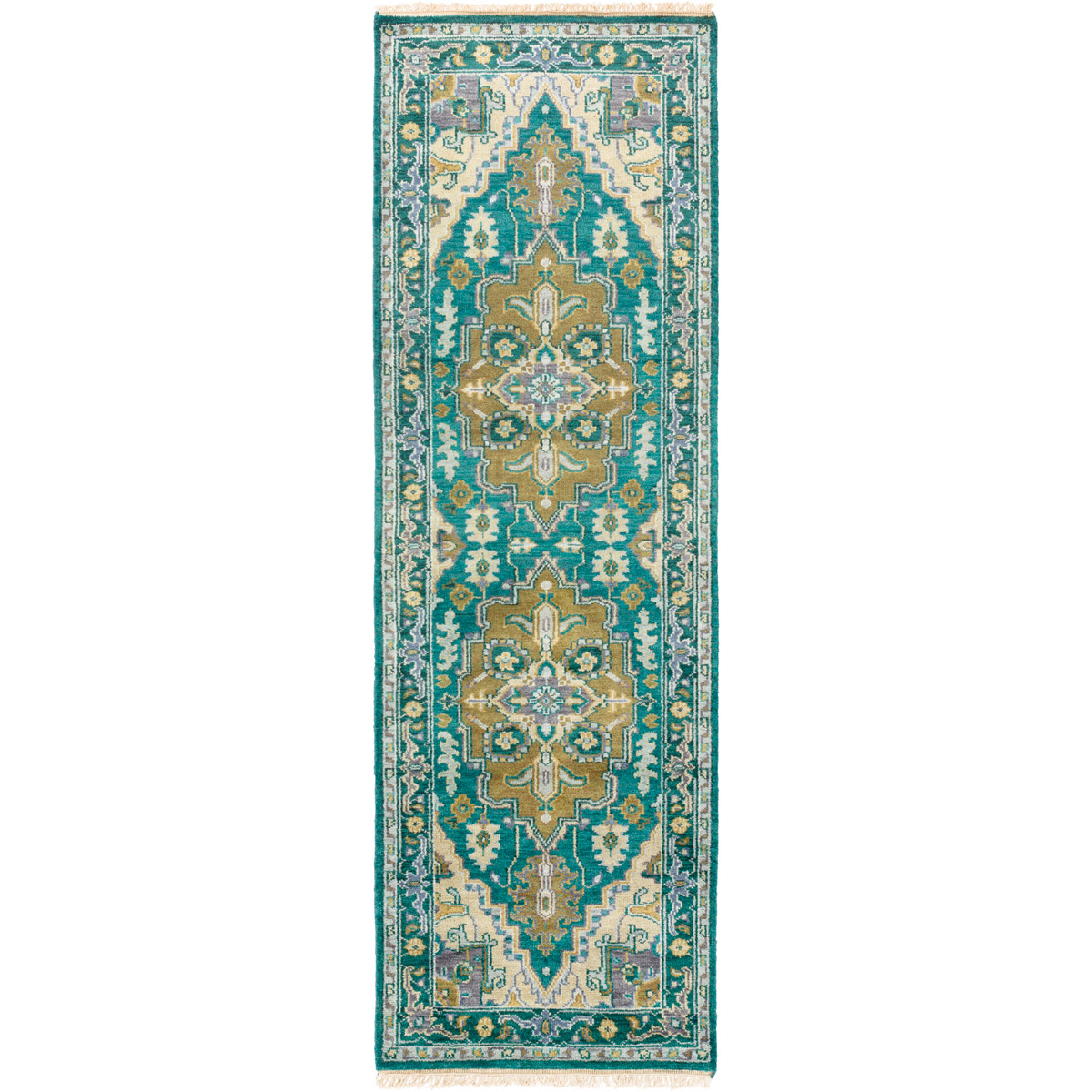 Douglas 96 X 30 inch Emerald/Olive/Khaki/Teal/Aqua/Dark Blue Rugs, Wool
