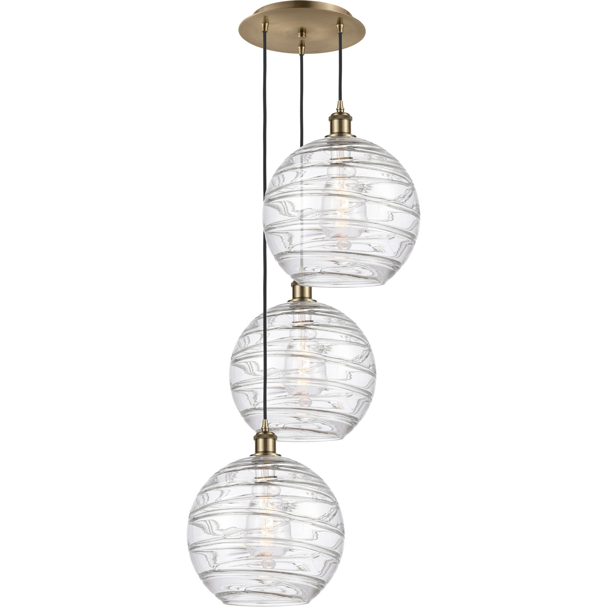 Ballston Athens Deco Swirl 3 Light 19 inch Antique Brass Multi-Pendant Ceiling Light