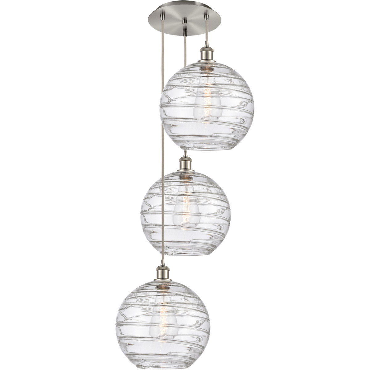 Ballston Athens Deco Swirl 3 Light 19 inch Brushed Satin Nickel Multi-Pendant Ceiling Light