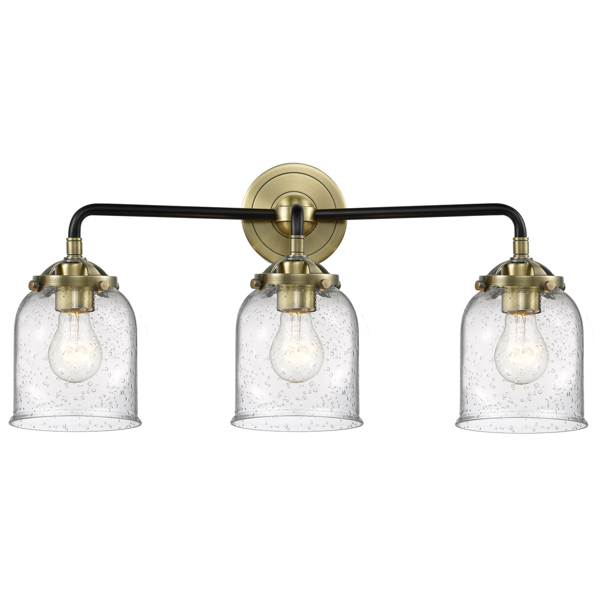 Nouveau Small Bell LED 23 inch Black Antique Brass Bath Vanity Light Wall Light in Seedy Glass, Nouveau
