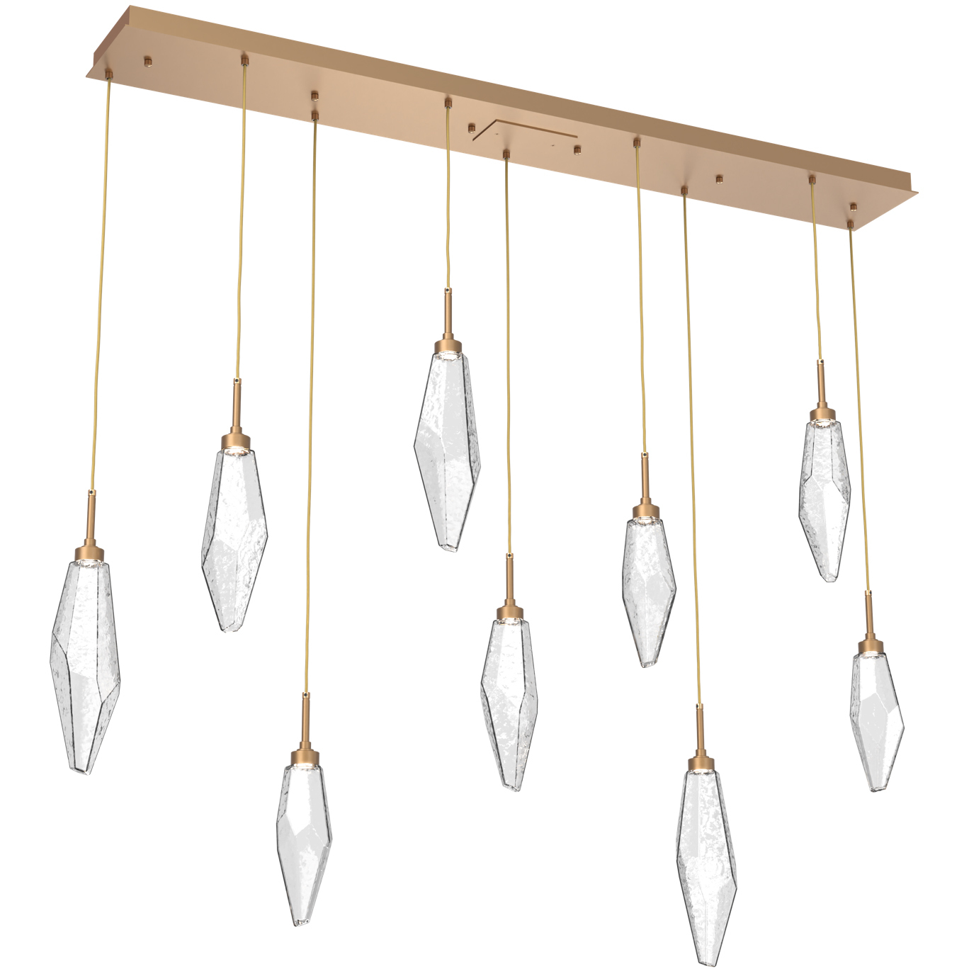 Rock Crystal LED Novel Brass Linear Pendant Ceiling Light in 3000K LED, Chilled Clear, Multi-Port