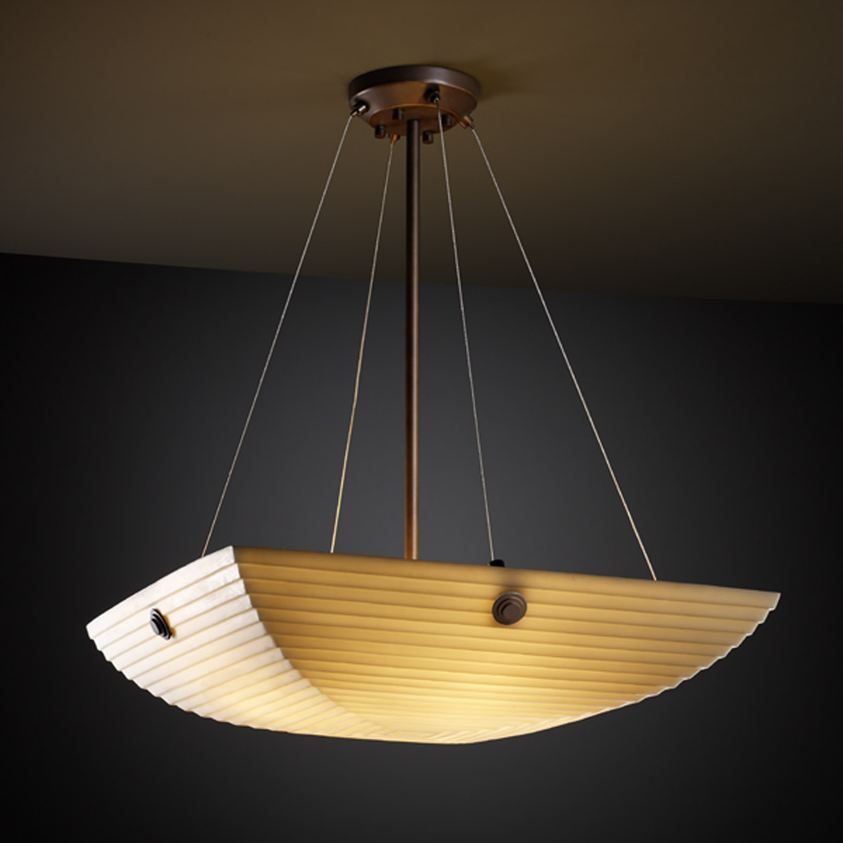 Porcelina 18 inch Pendant Ceiling Light in 3000 Lm LED, Pair of Square with Points, Matte Black, Waves, Square Bowl