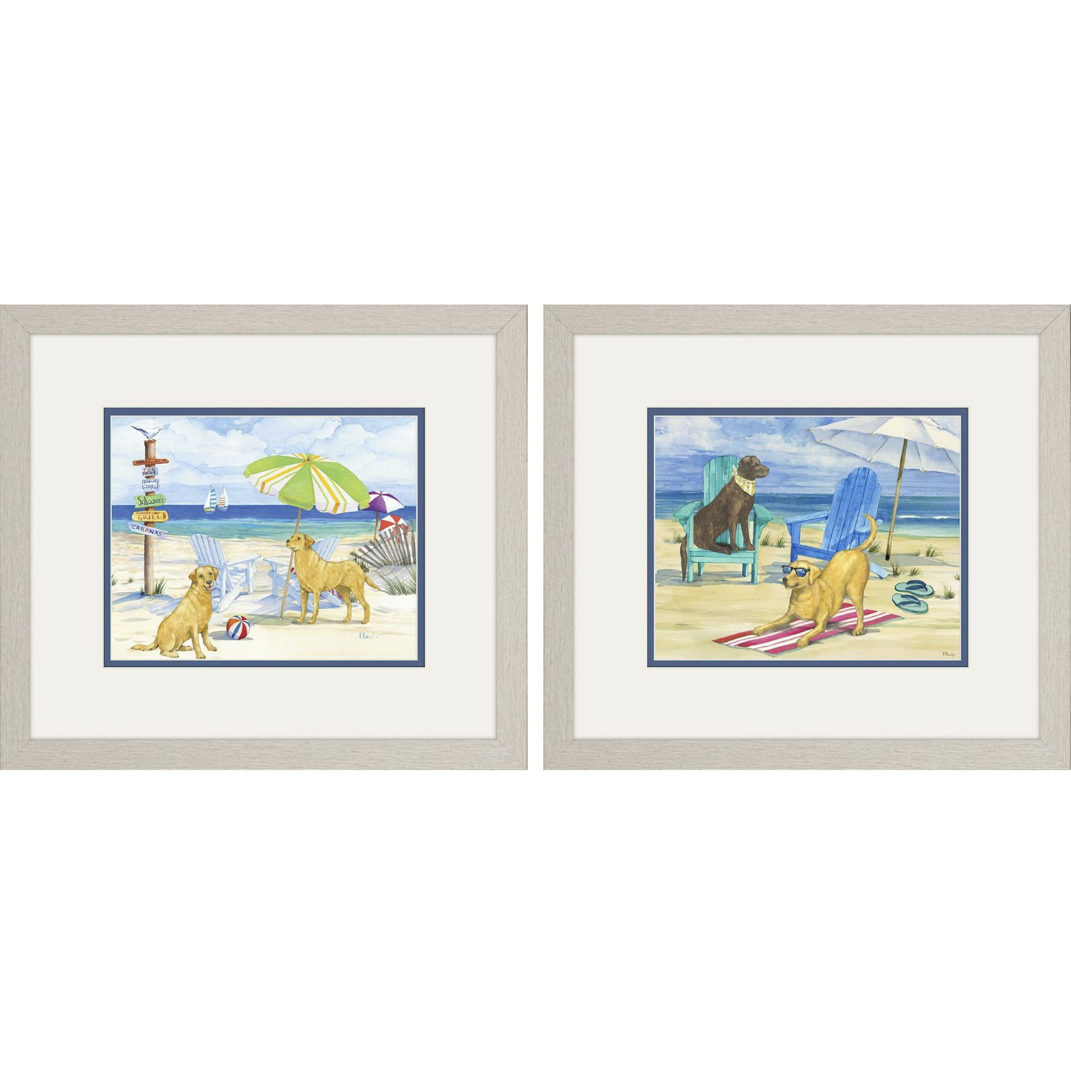Dog Beach Day Duo Multi and Blue and Green and Yellow Framed Art, Propac