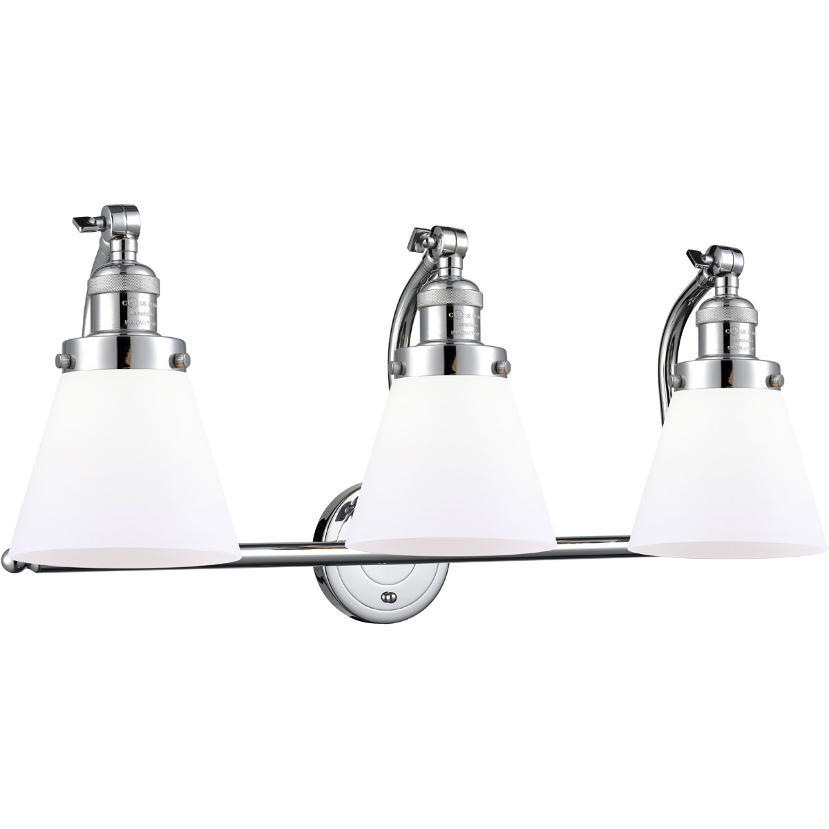 Franklin Restoration Small Cone LED 28 inch Polished Chrome Bath Vanity Light Wall Light in Matte White Glass, Franklin Restoration