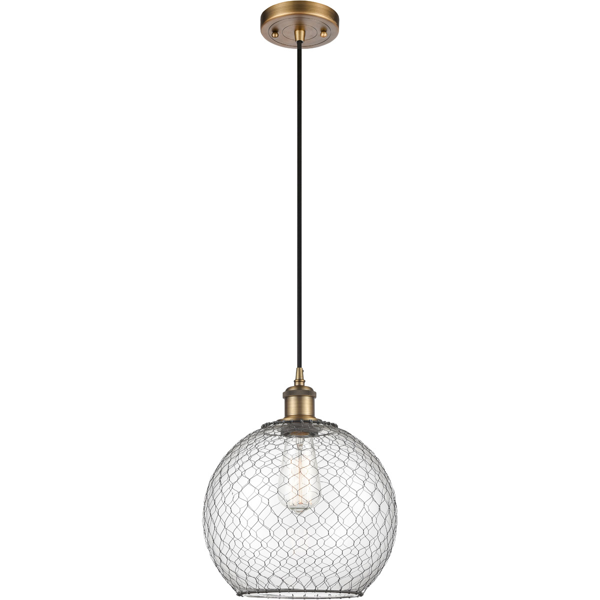 Ballston Large Farmhouse Chicken Wire 1 Light 10 inch Brushed Brass Mini Pendant Ceiling Light, Ballston