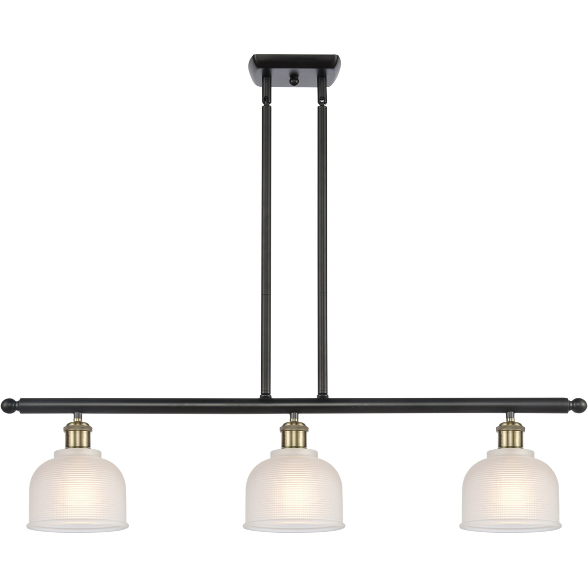 Ballston Dayton 3 Light 36 inch Black Antique Brass Island Light Ceiling Light in White Glass, Ballston