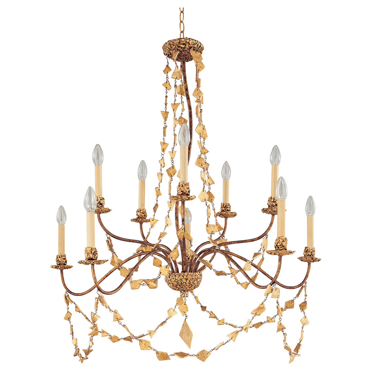 Mosaic 10 Light 37 inch Gold Leaf Chandelier Ceiling Light, Flambeau