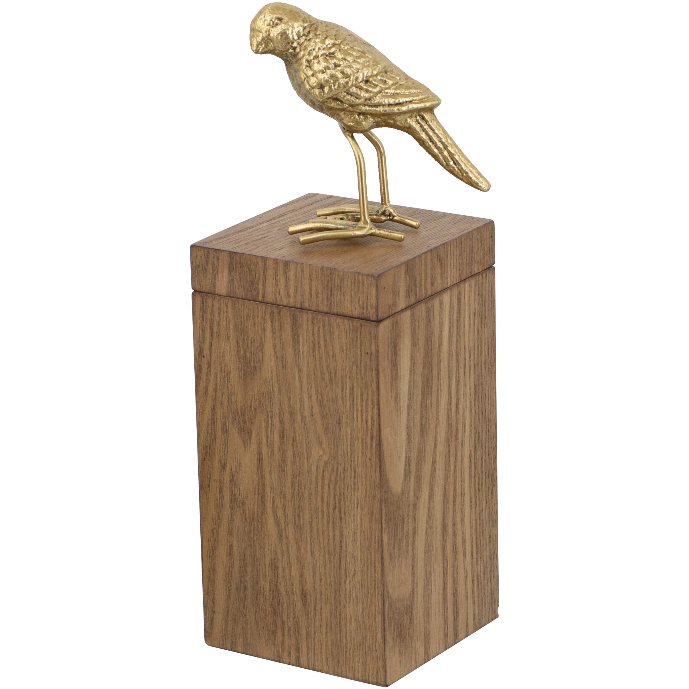 Anita 3.9 inch Brown Ash Veneer and Gold Decorative Storage Box