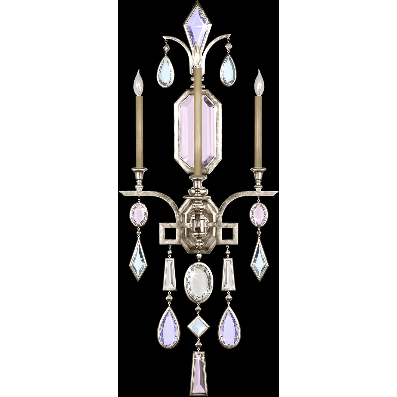 Encased Gems Sconce Wall Light in Silver, Multi-Colored Crystal