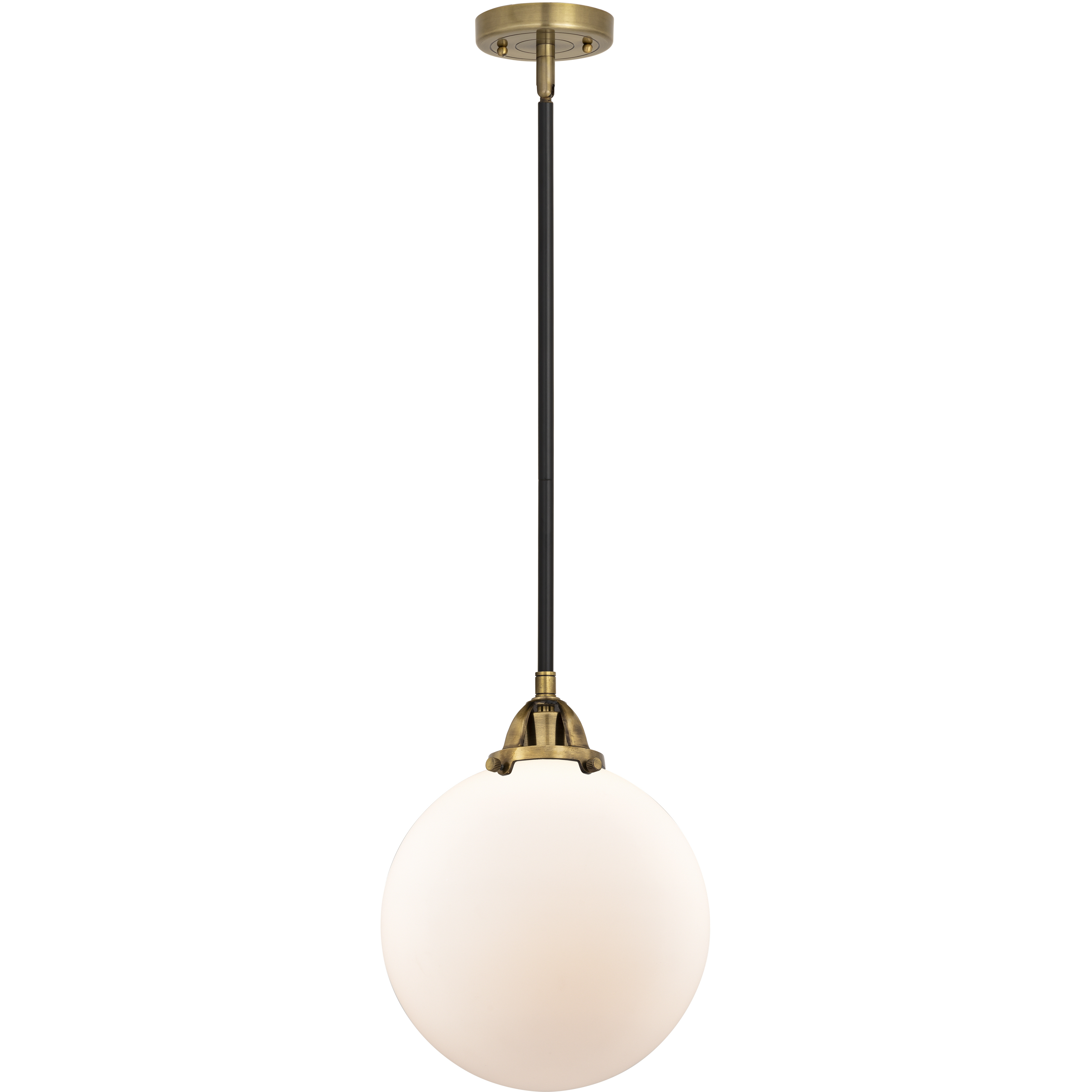 Nouveau 2 Beacon 1 Light 10 inch Black Antique Brass Mini Pendant Ceiling Light in Incandescent, Matte White