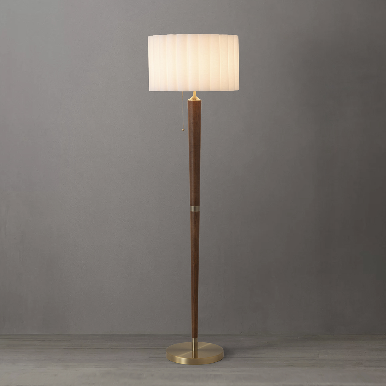 Scalloped 61 inch 9 watt Weathered Brass and Walnut Floor Lamp Portable Light