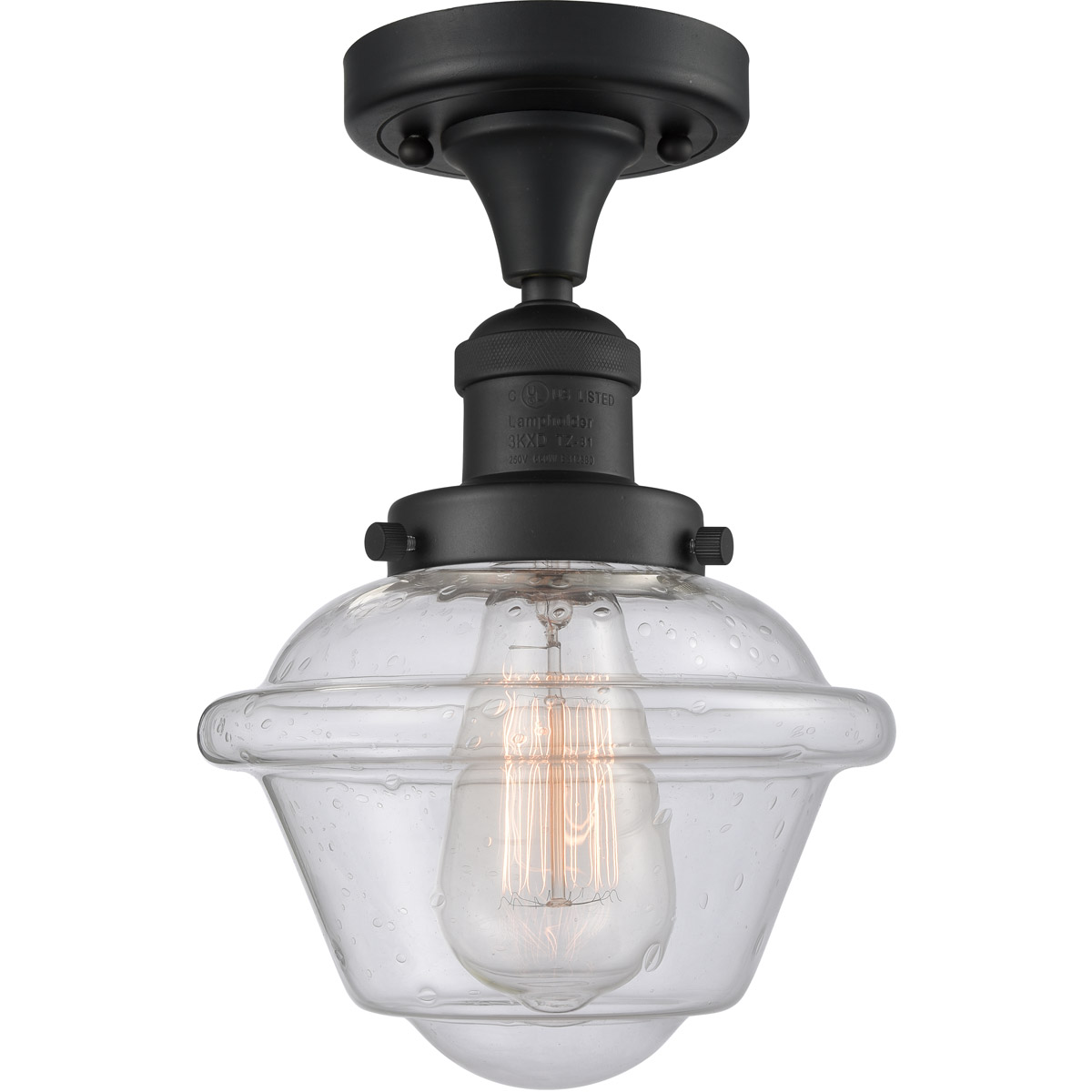 Franklin Restoration Small Oxford LED 7.5 inch Matte Black Semi-Flush Mount Ceiling Light in Seedy Glass, Franklin Restoration