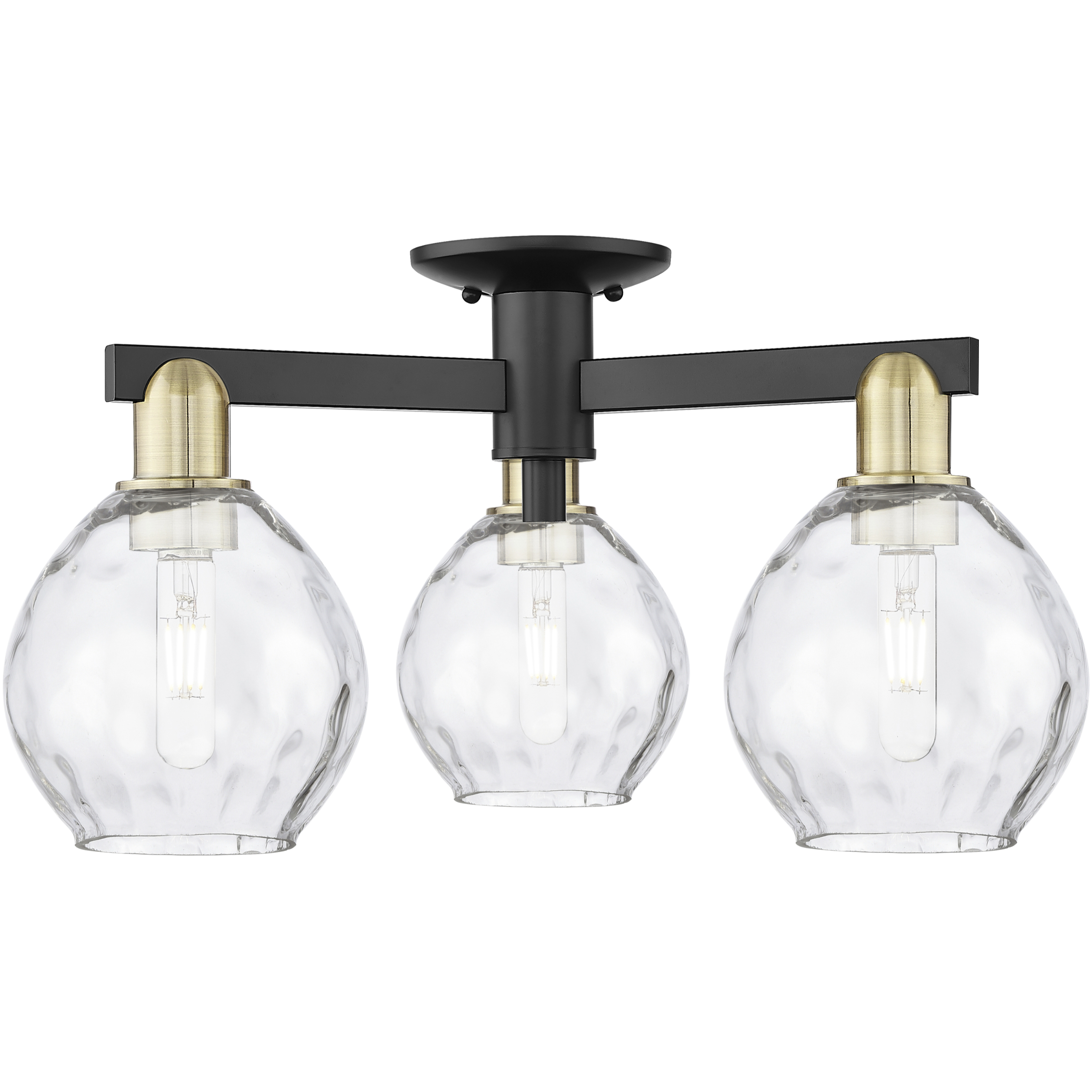 Arcadia Waverly 3 Light 24 inch Black Antique Brass Semi-Flush Mount Ceiling Light