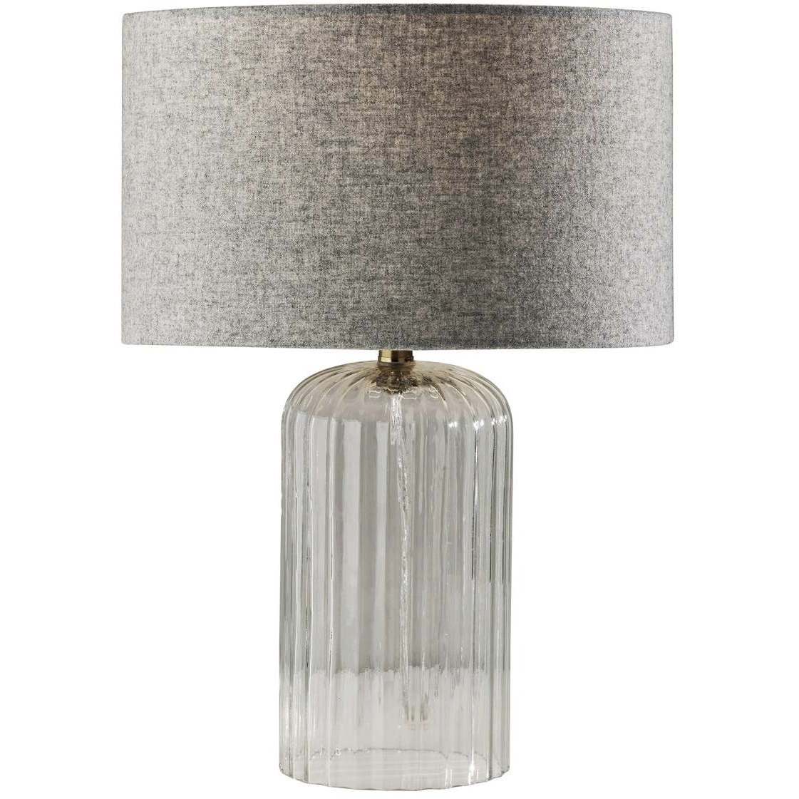 Carrie 16.5 inch 60 watt Clear Ribbed Glass with Antique Brass Neck Table Lamp Portable Light, Small, Simplee Adesso