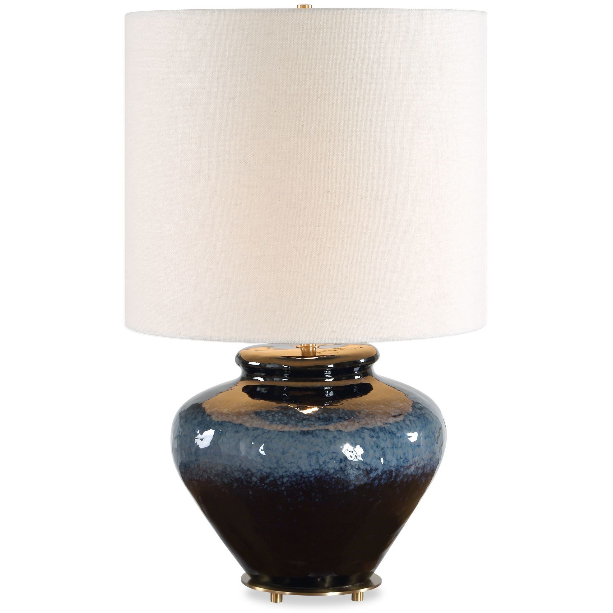 Andrus 24.25 inch 150 watt Multi-tonal Blue Glaze and Antique Brass Table Lamp Portable Light