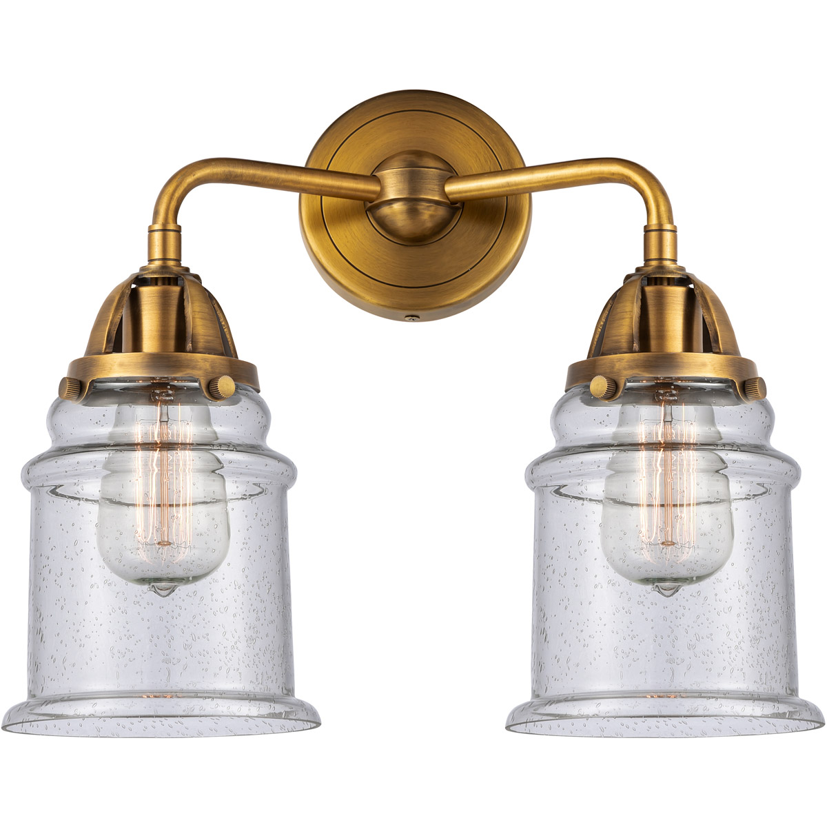 Nouveau 2 Canton 2 Light 14 inch Brushed Brass Bath Vanity Light Wall Light in Seedy Glass