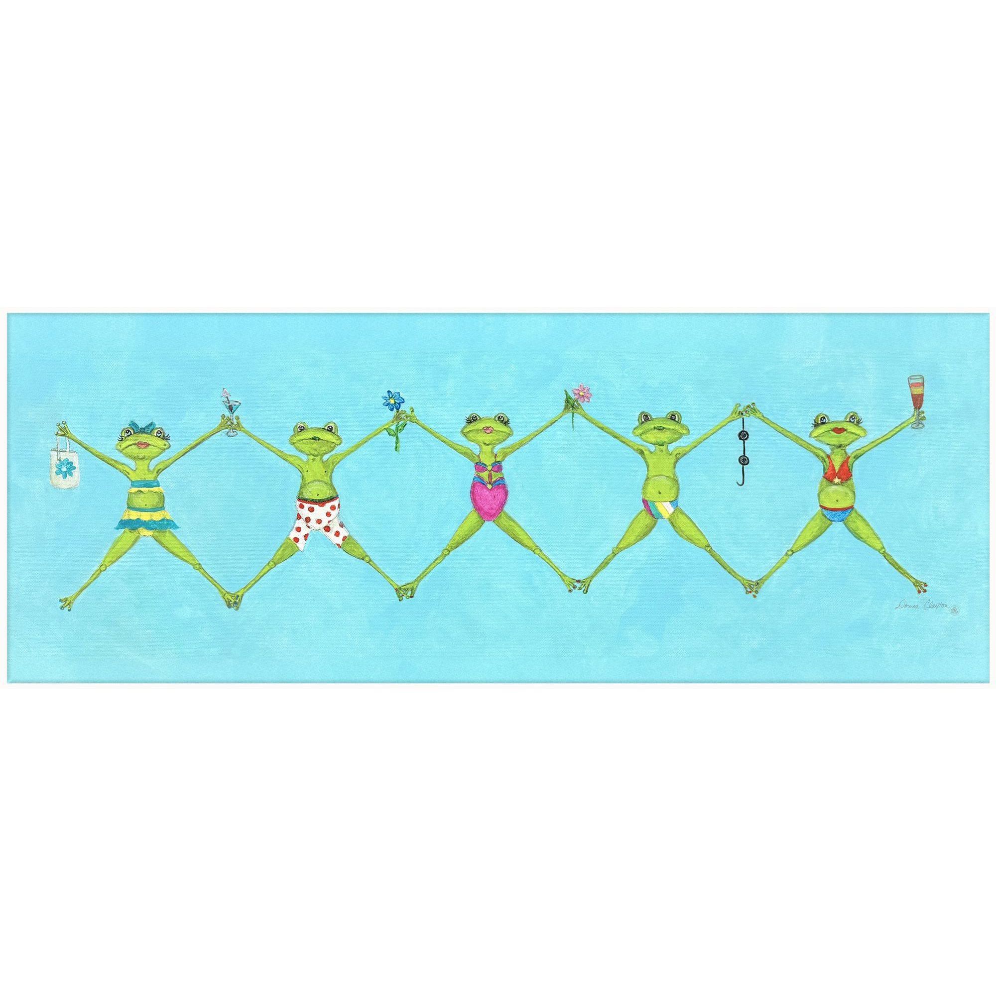 Froggy Beach Party Blue and Green and Multi and Pink Canvas, Propac