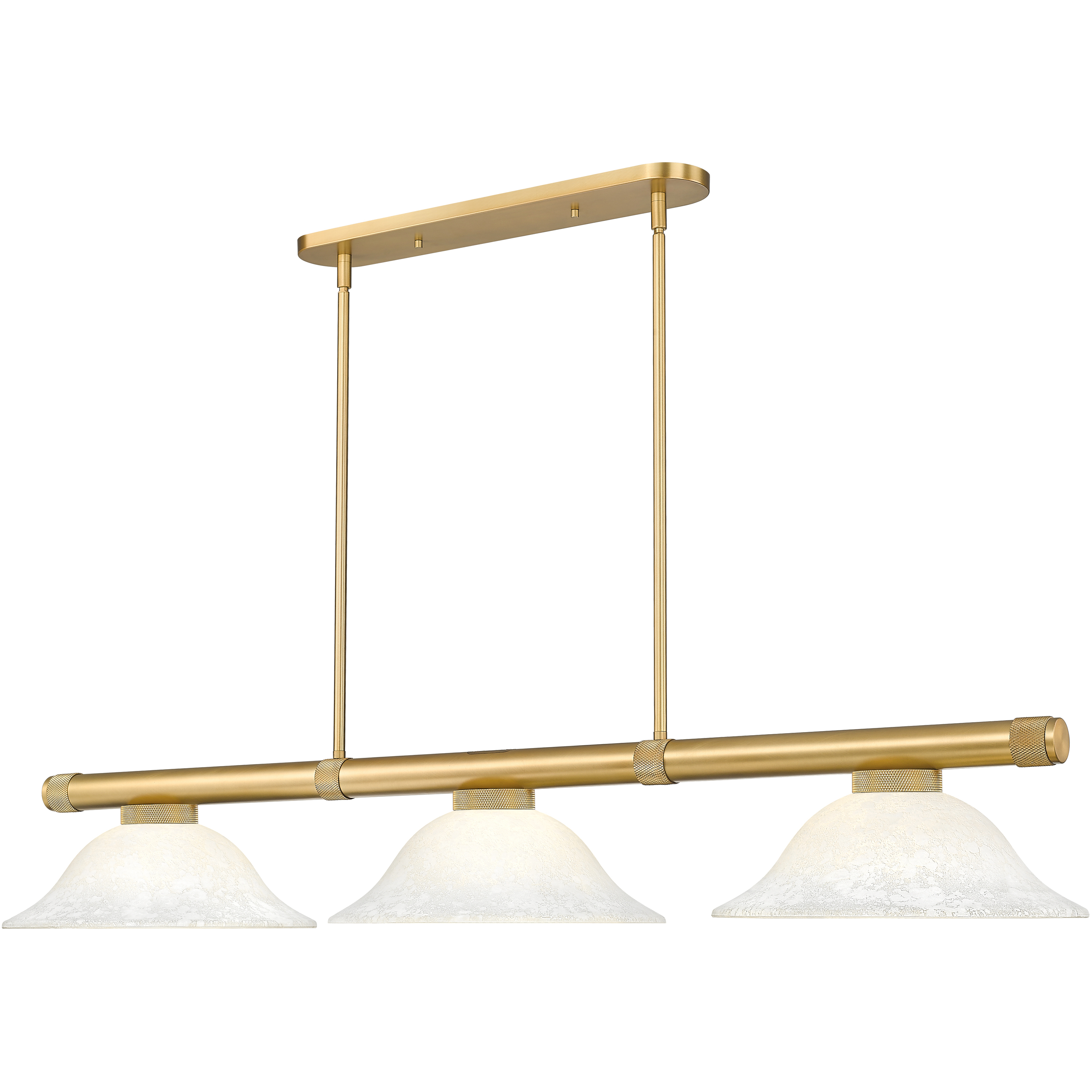 Vanguard 3 Light 58.5 inch Rubbed Brass Billiard Ceiling Light in White Mottle Glass