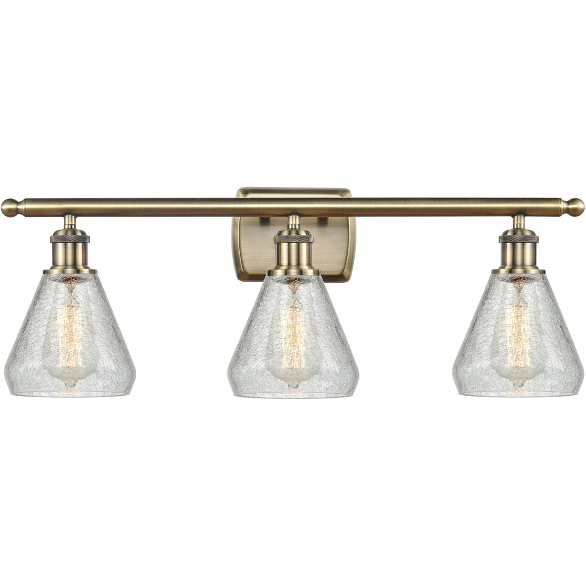 Ballston Conesus 3 Light 26 inch Antique Brass Bath Vanity Light Wall Light in Incandescent, Clear Crackle Glass, Ballston