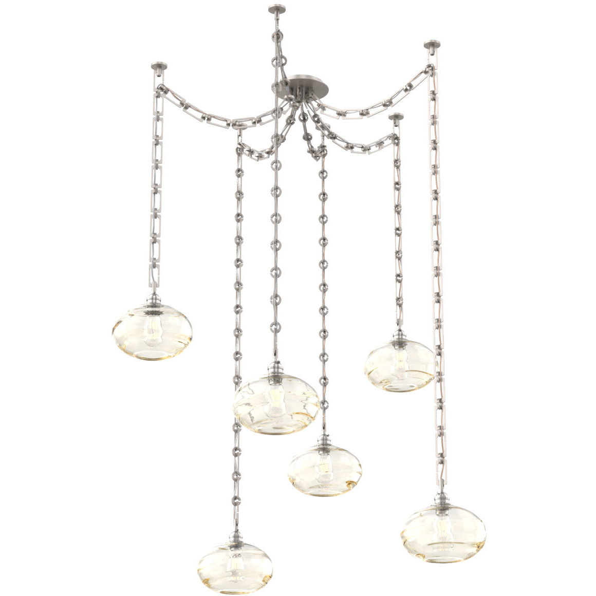 Coppa 6 Light 17 inch Beige Silver Swag Multi-Pendant Ceiling Light in Optic Rib Amber, Rectangular Chain
