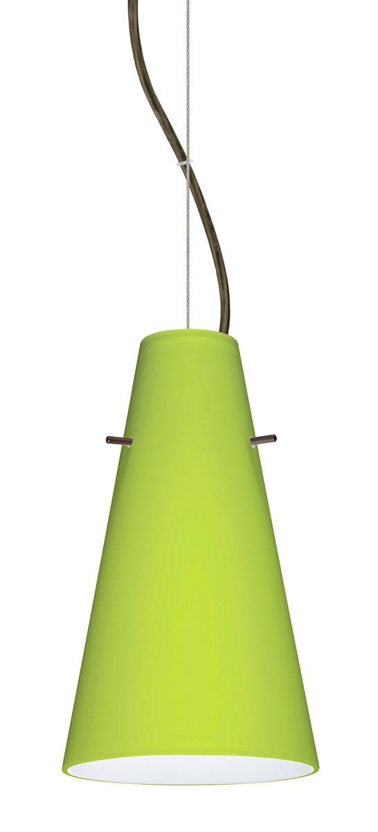 Cierro 1 Light Bronze Pendant Ceiling Light in Incandescent, Chartreuse Glass