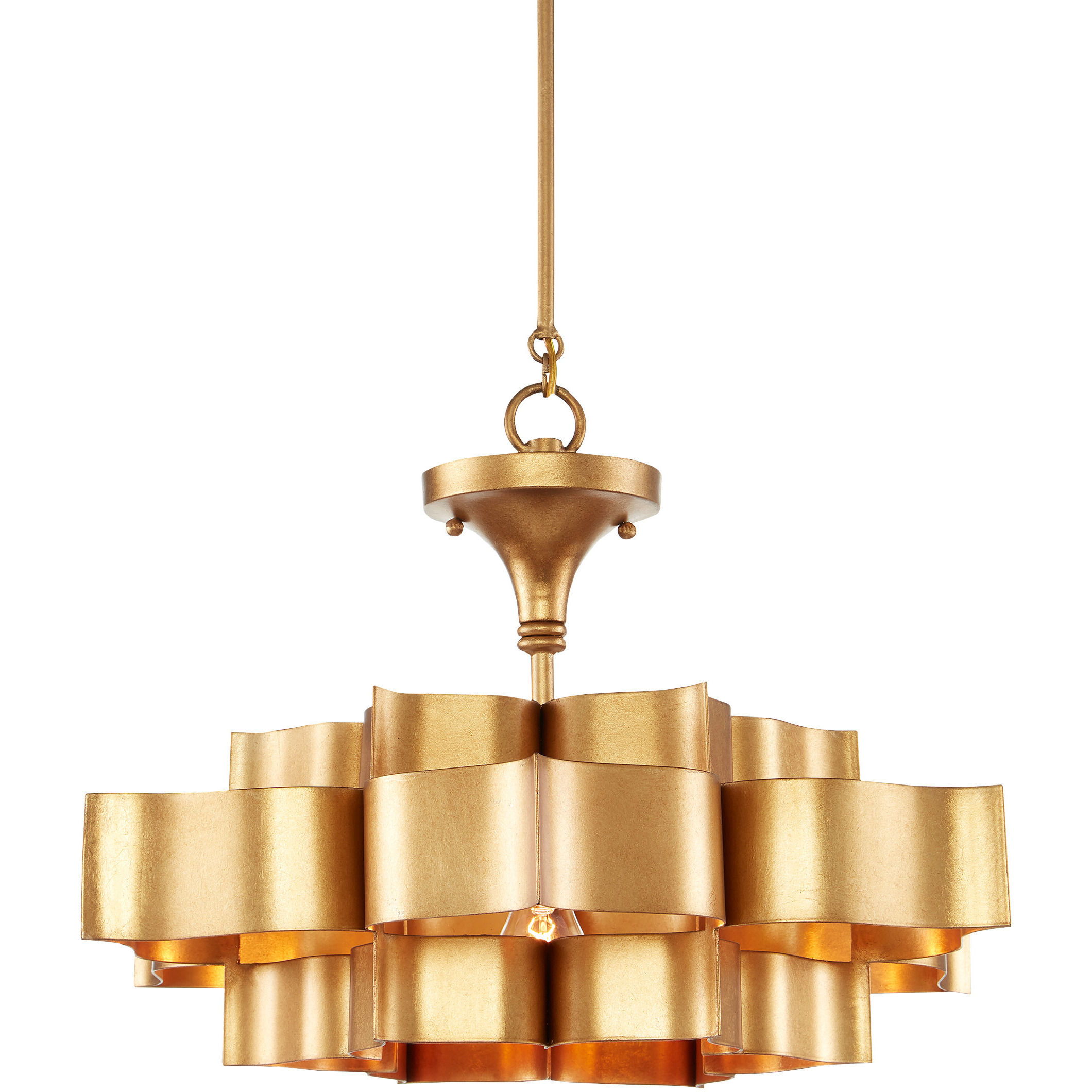 Grand Lotus 1 Light 20.25 inch Antique Gold Leaf Chandelier Ceiling Light, Small