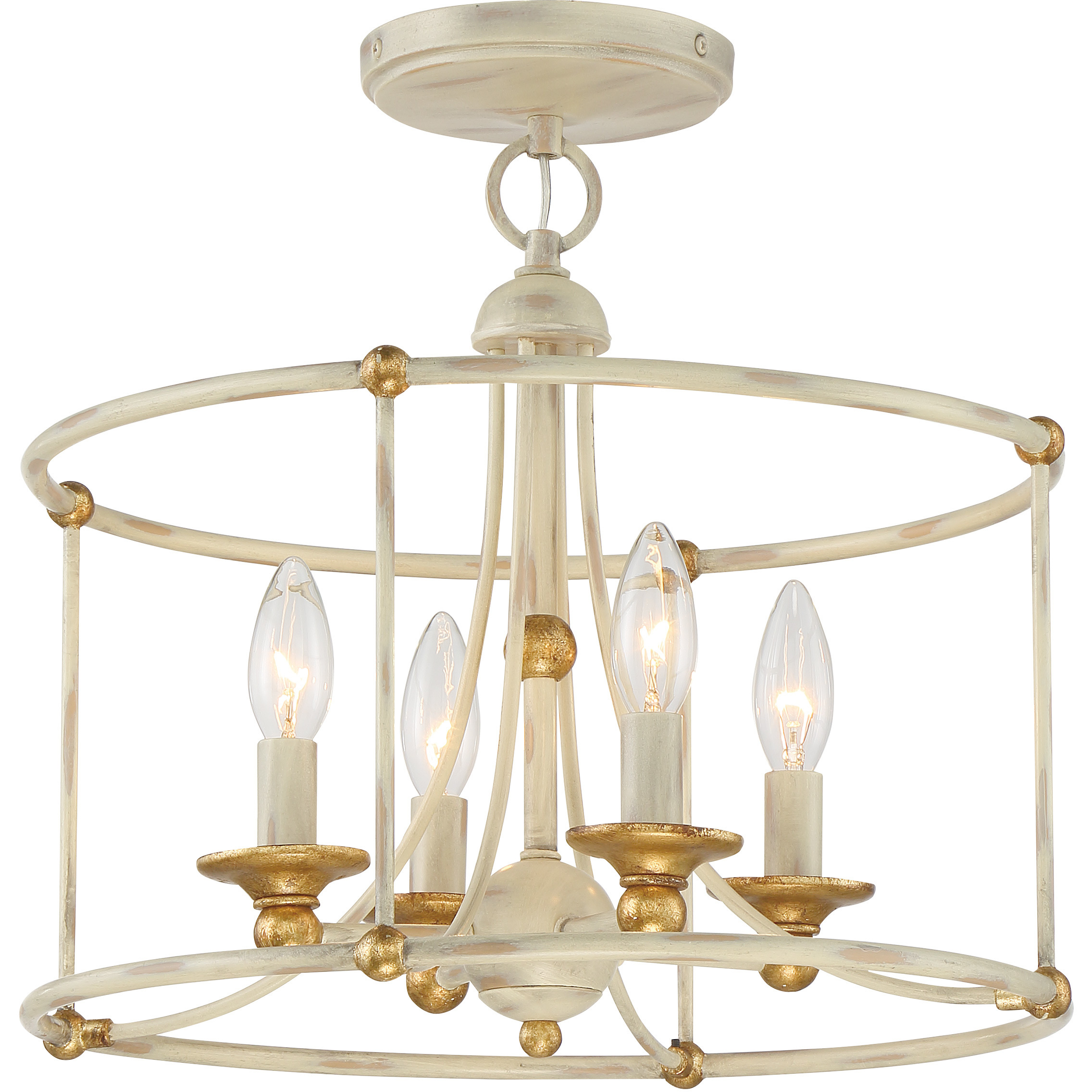 Westchester County 4 Light 16 inch Farm House White/Gilded G Semi Flush Mount Ceiling Light in Farmhouse White