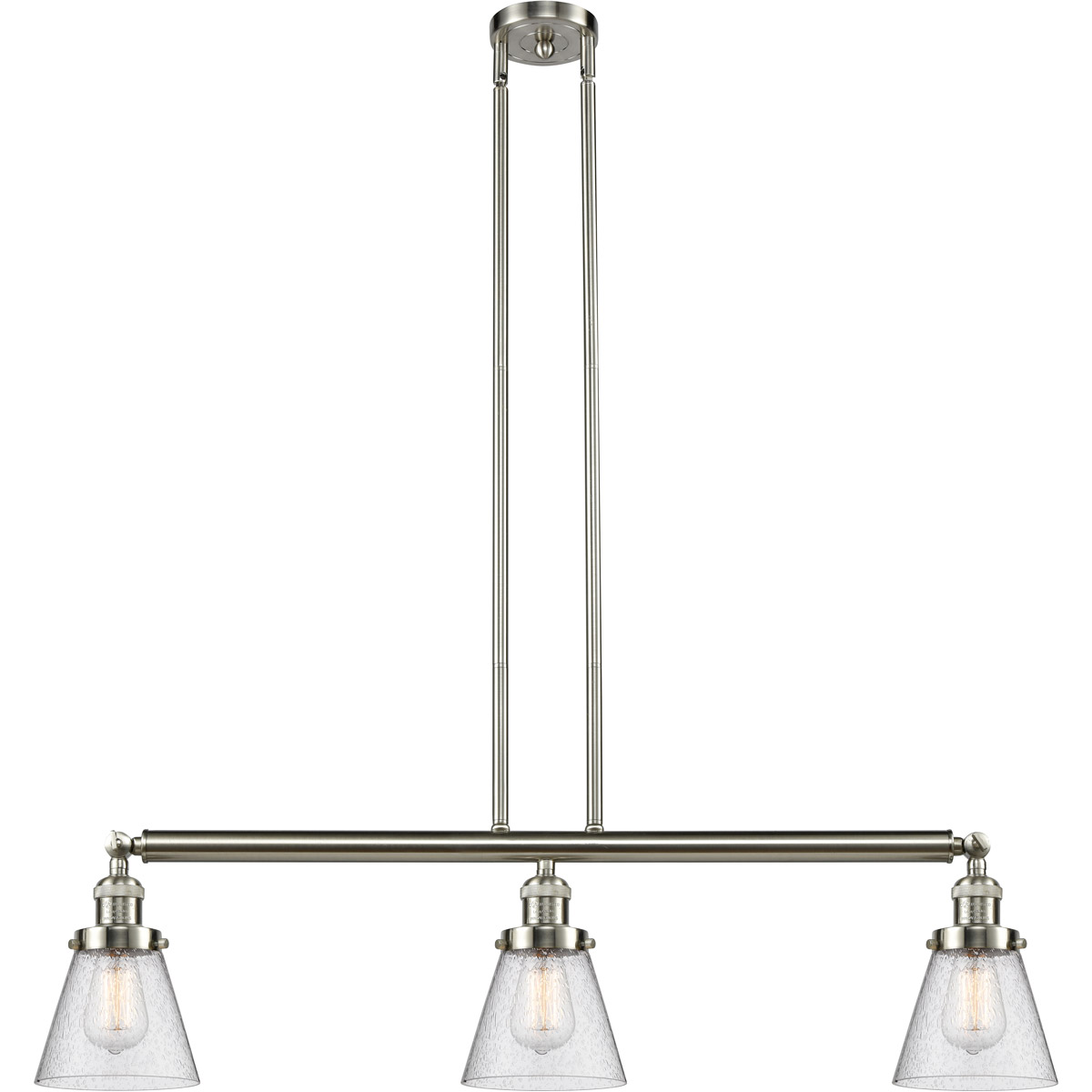 Franklin Restoration Small Cone LED 39 inch Brushed Satin Nickel Island Light Ceiling Light in Seedy Glass, Franklin Restoration