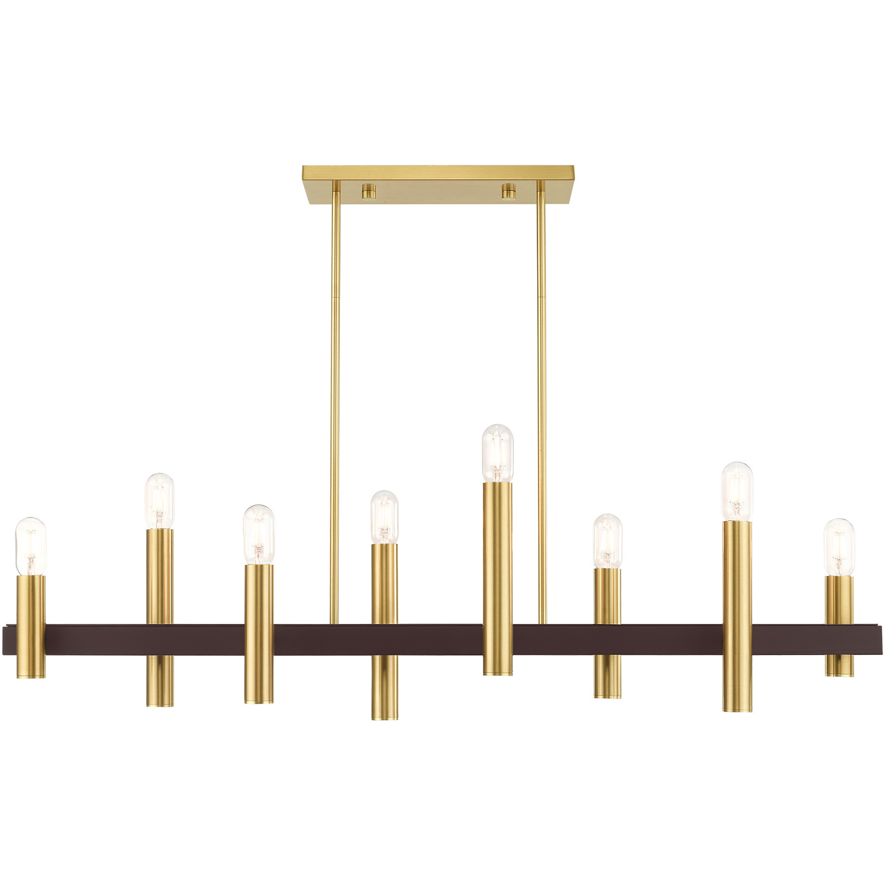 Helsinki 8 Light 48 inch Satin Brass with Bronze Accents Linear Chandelier Ceiling Light