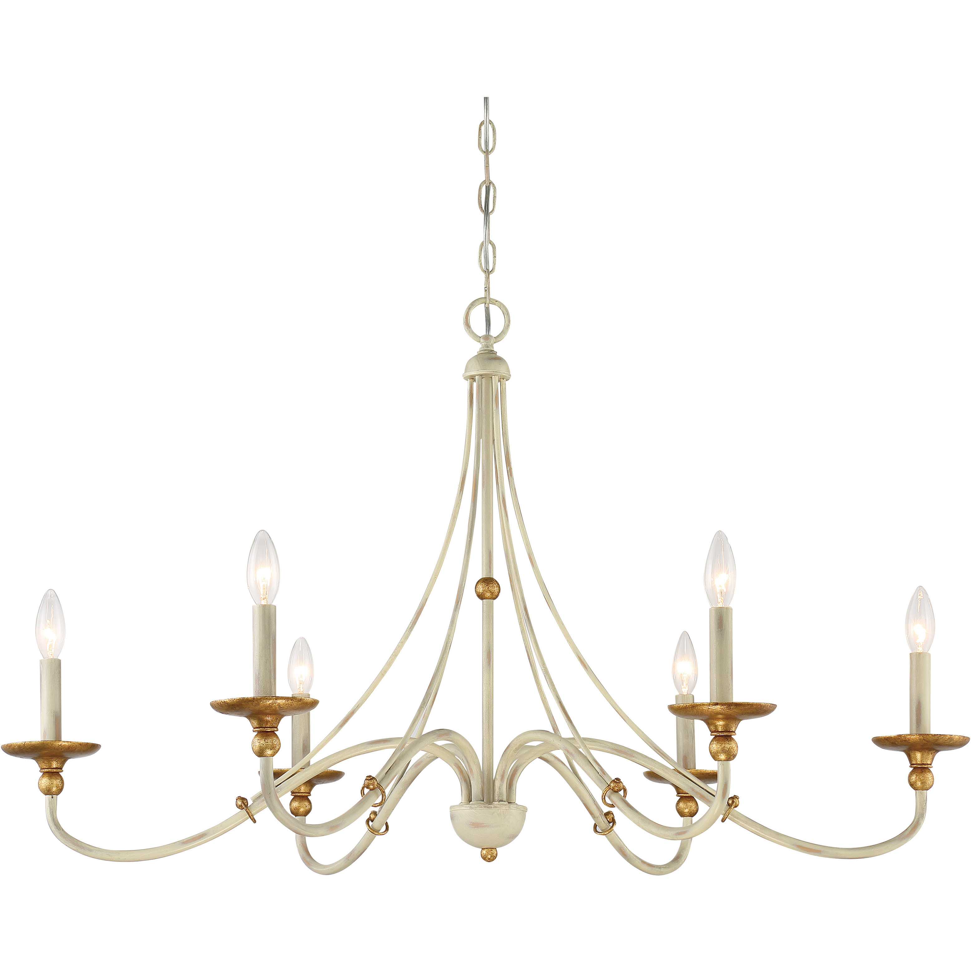 Westchester County 6 Light 40 inch Farm House White/Gilded G Chandelier Ceiling Light in Farmhouse White